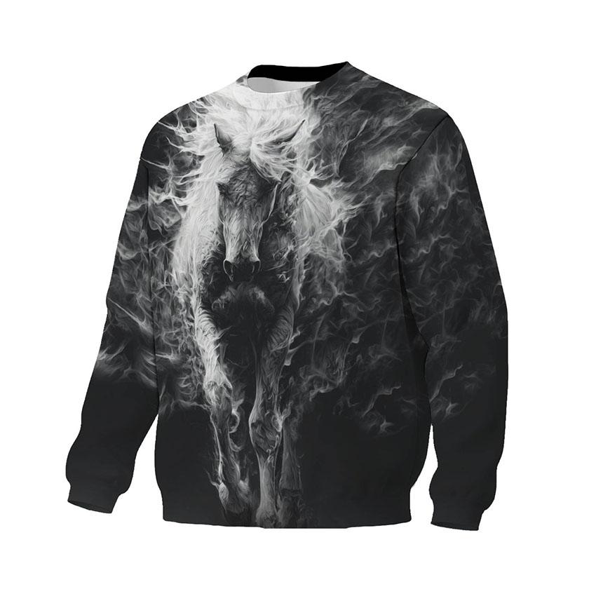 Mighty White Horse Print Sweatshirt - Unisex Fleece Crewneck