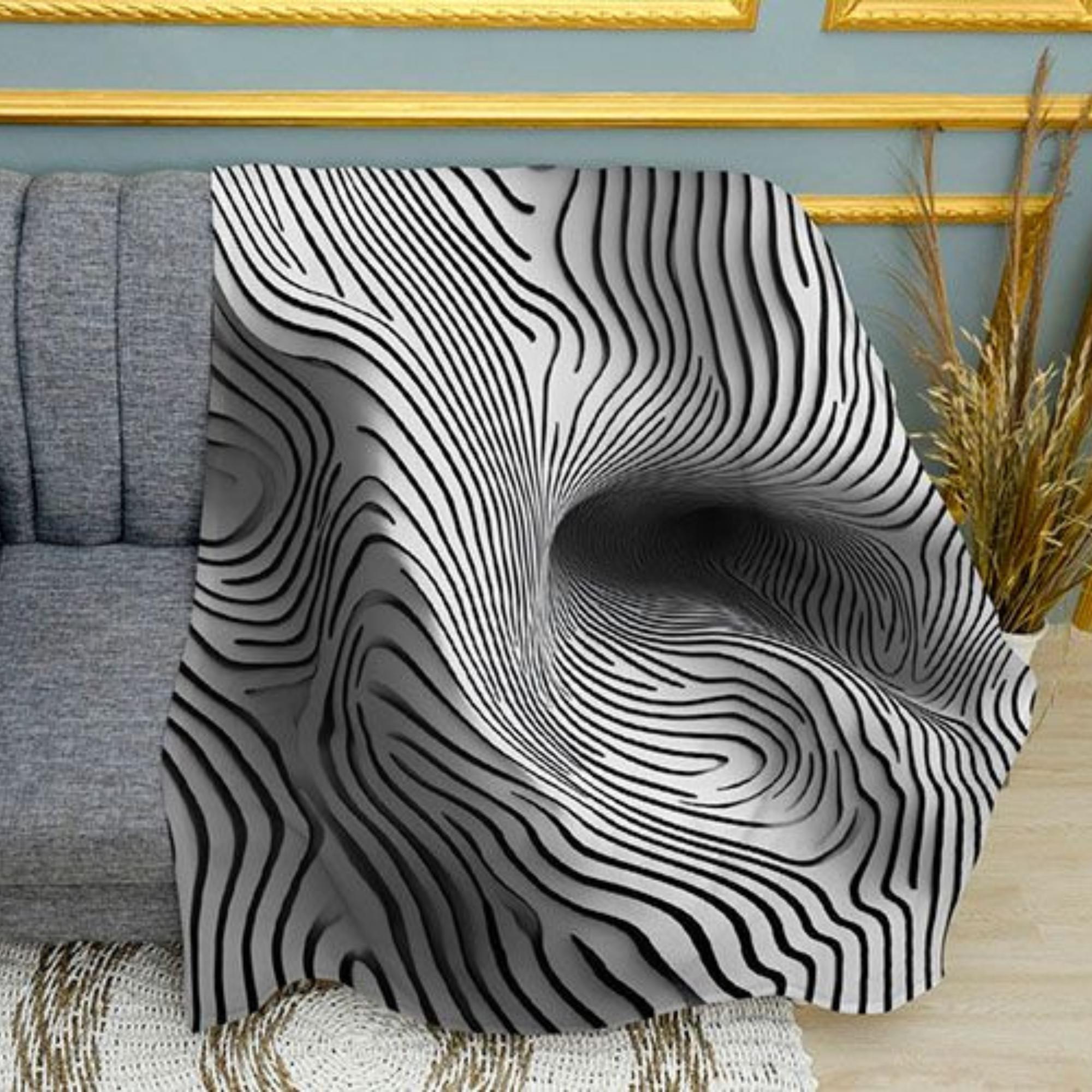 Monochrome Spiral Optical Print Plush Fleece Throw Blanket