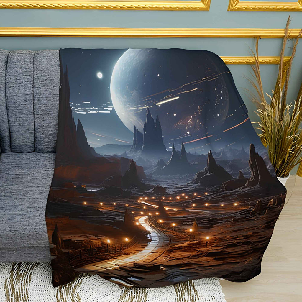 Moon Road Print Plush Fleece Throw Blanket