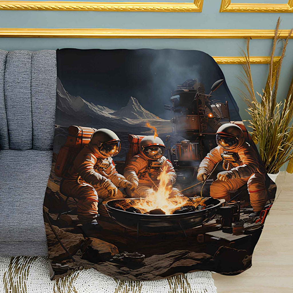 Moonlight Picnic Print Plush Fleece Throw Blanket
