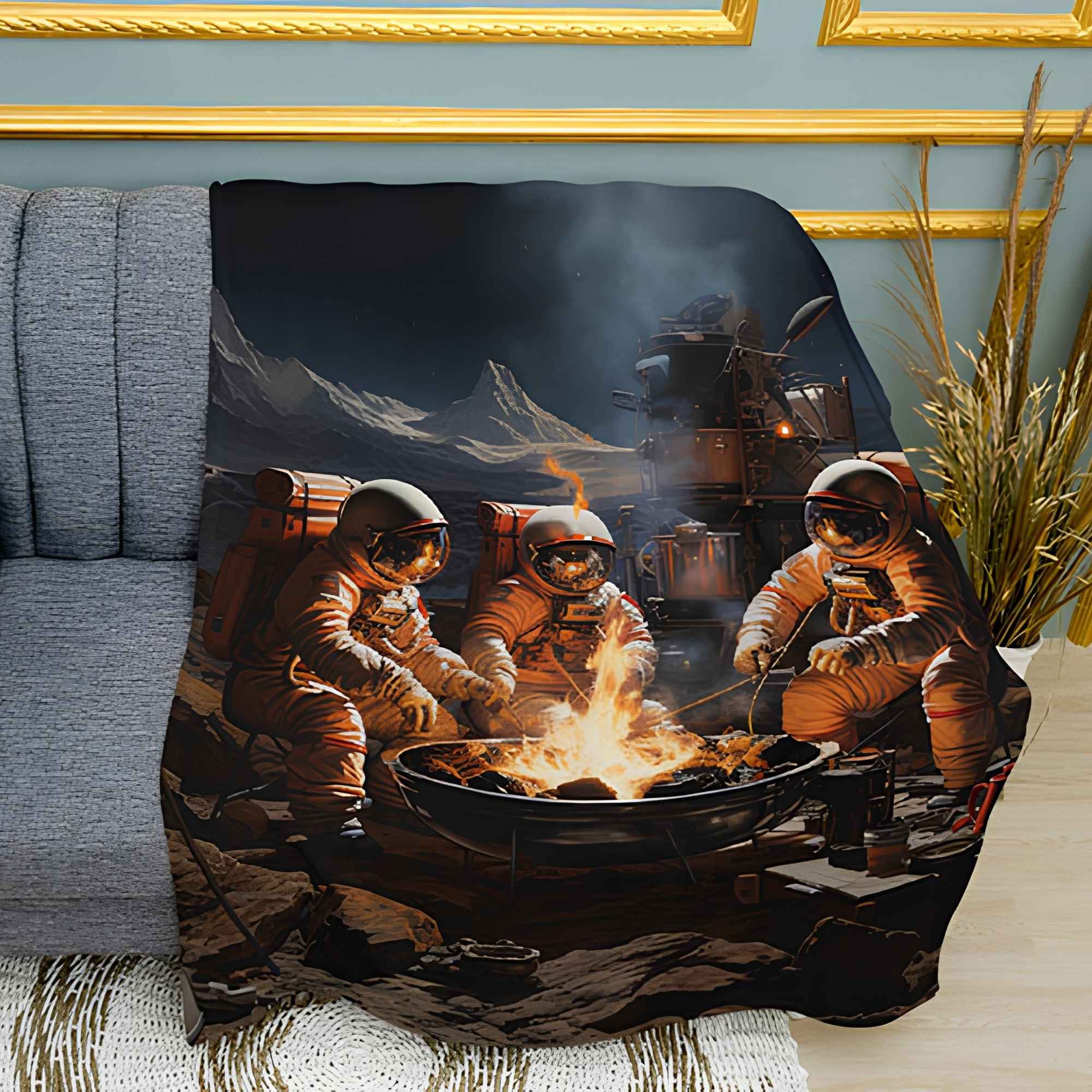 Moonlight Picnic Print Plush Fleece Throw Blanket