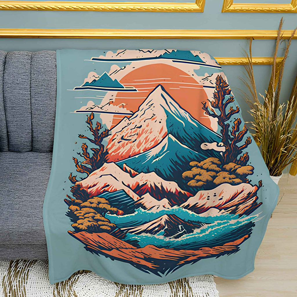 Mountain Landscape Print Plush Fleece Throw Blanket
