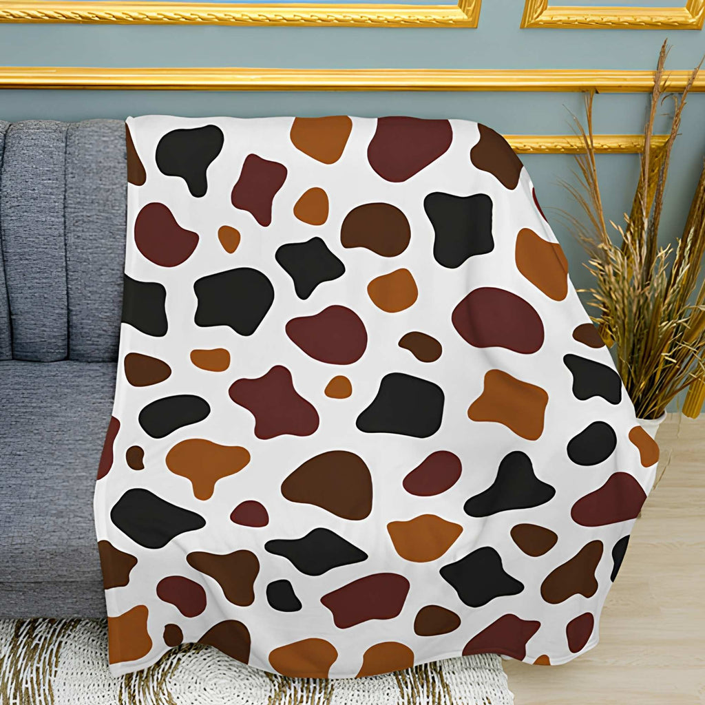 Multicolor Cowhide Print Plush Fleece Throw Blanket