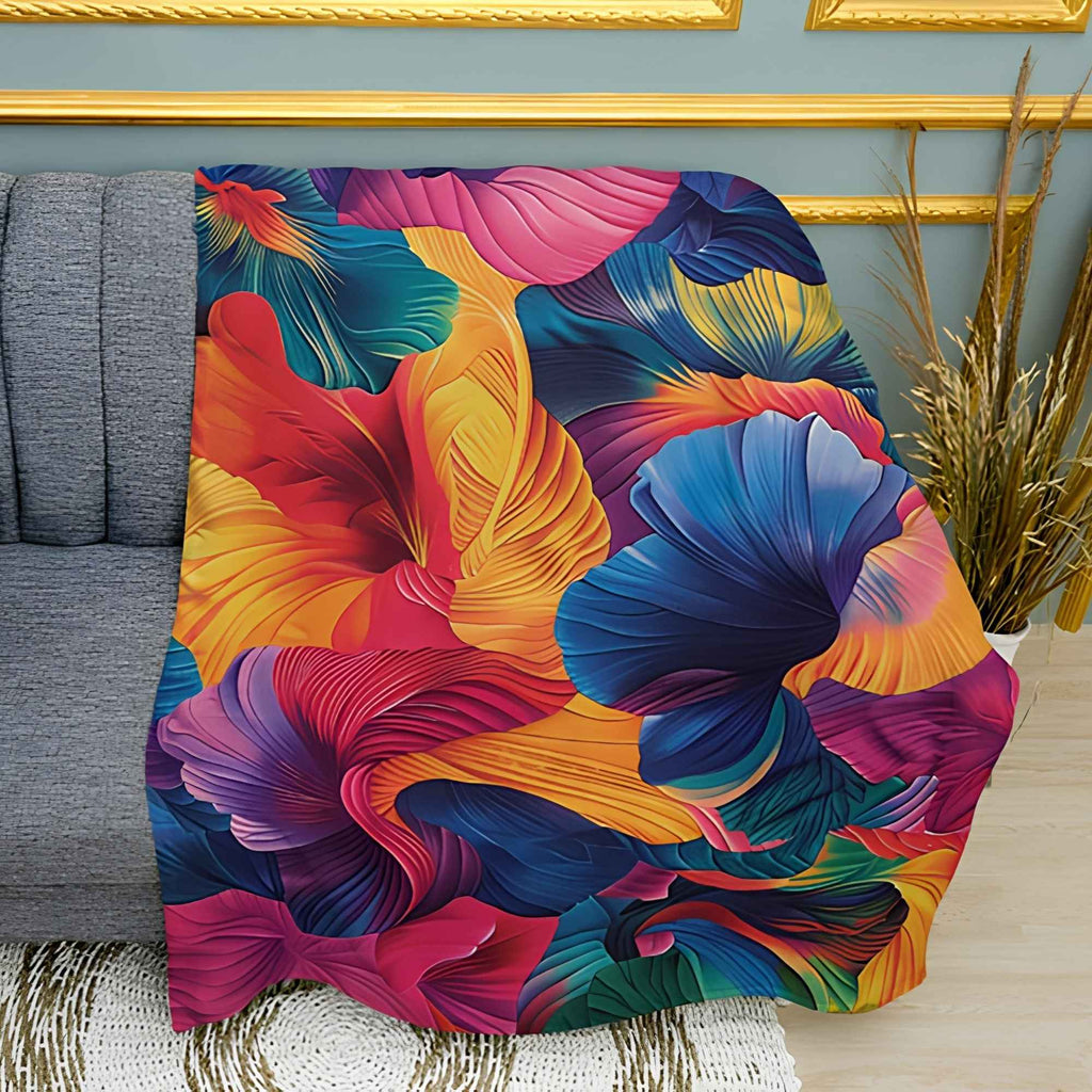 Multicolored Flowers Abstract Print Plush Fleece Throw Blanket