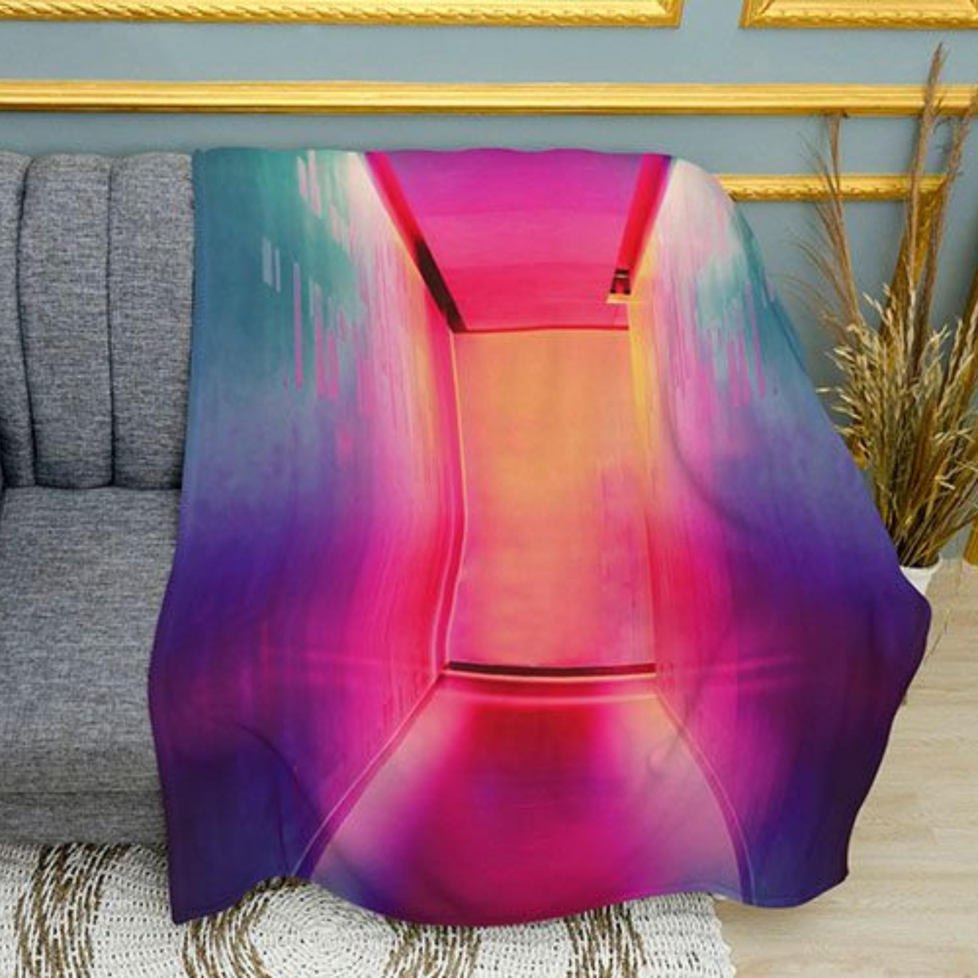Neon Tunnel Futuristic Cyberpunk Print Plush Fleece Throw Blanket