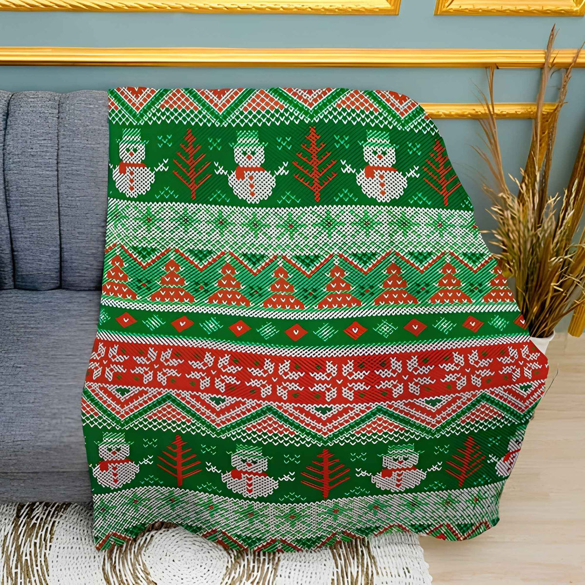 New Year Pattern Print Plush Fleece Throw Blanket