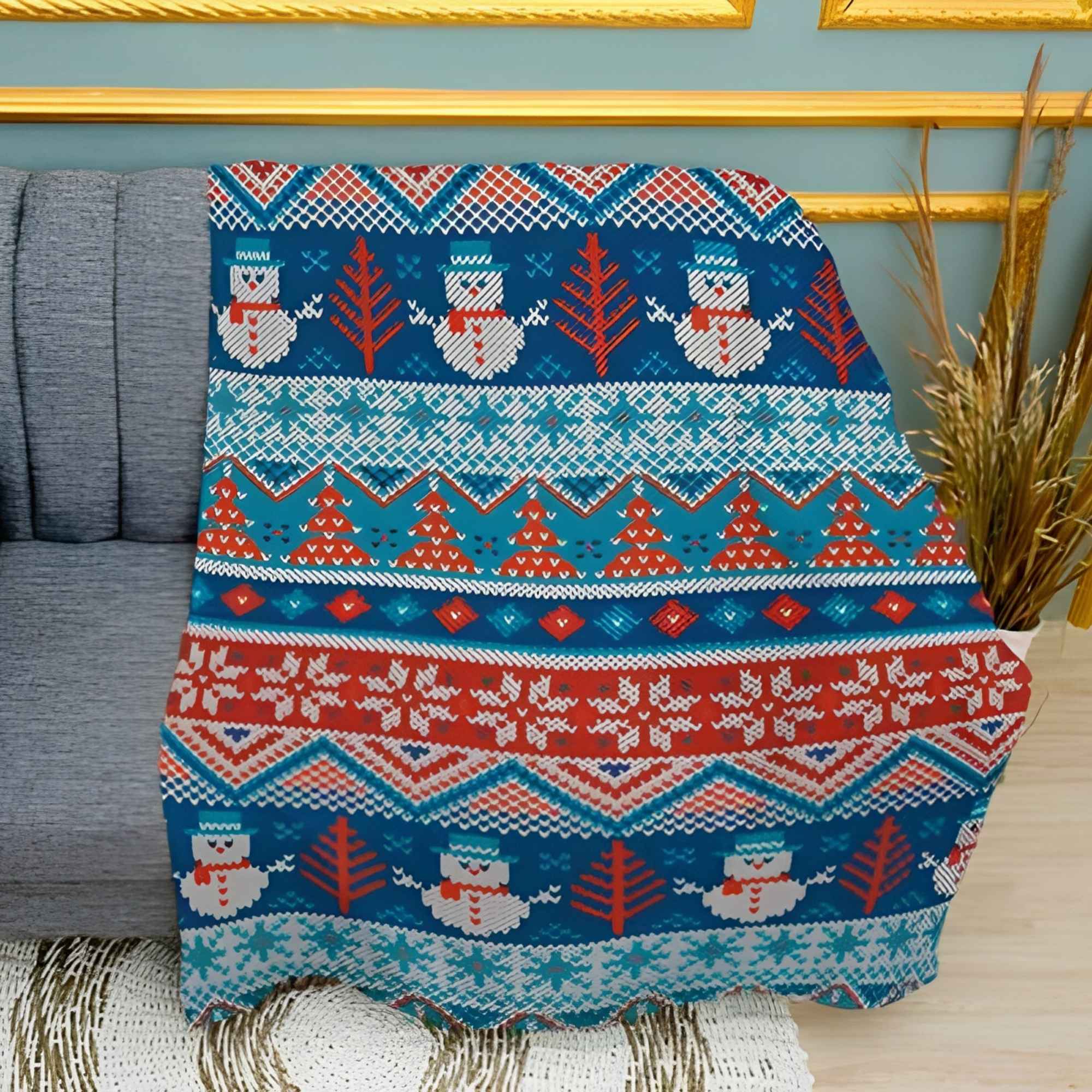New Year Pattern Print Plush Fleece Throw Blanket