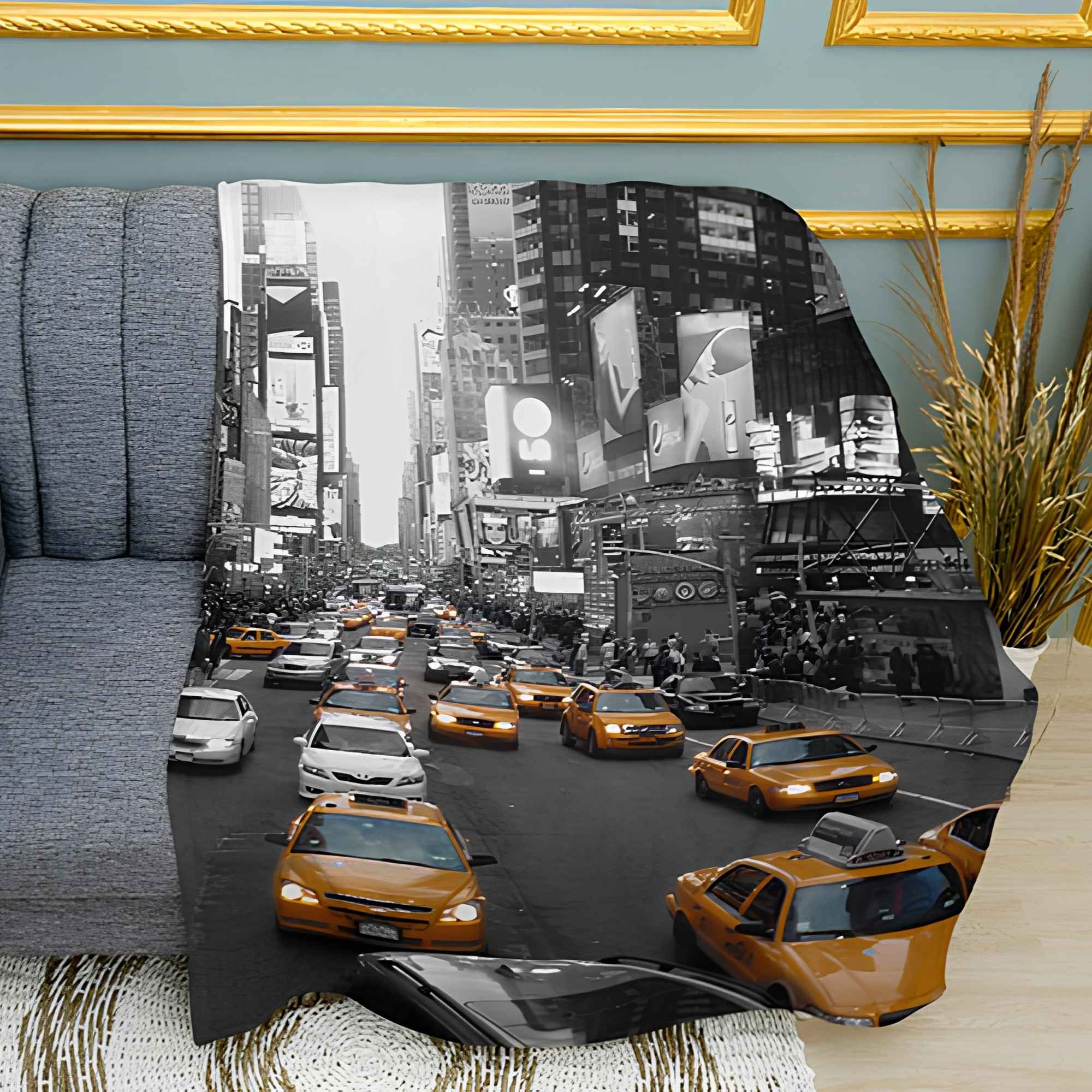 New York Yellow Taxi Print Plush Fleece Throw Blanket