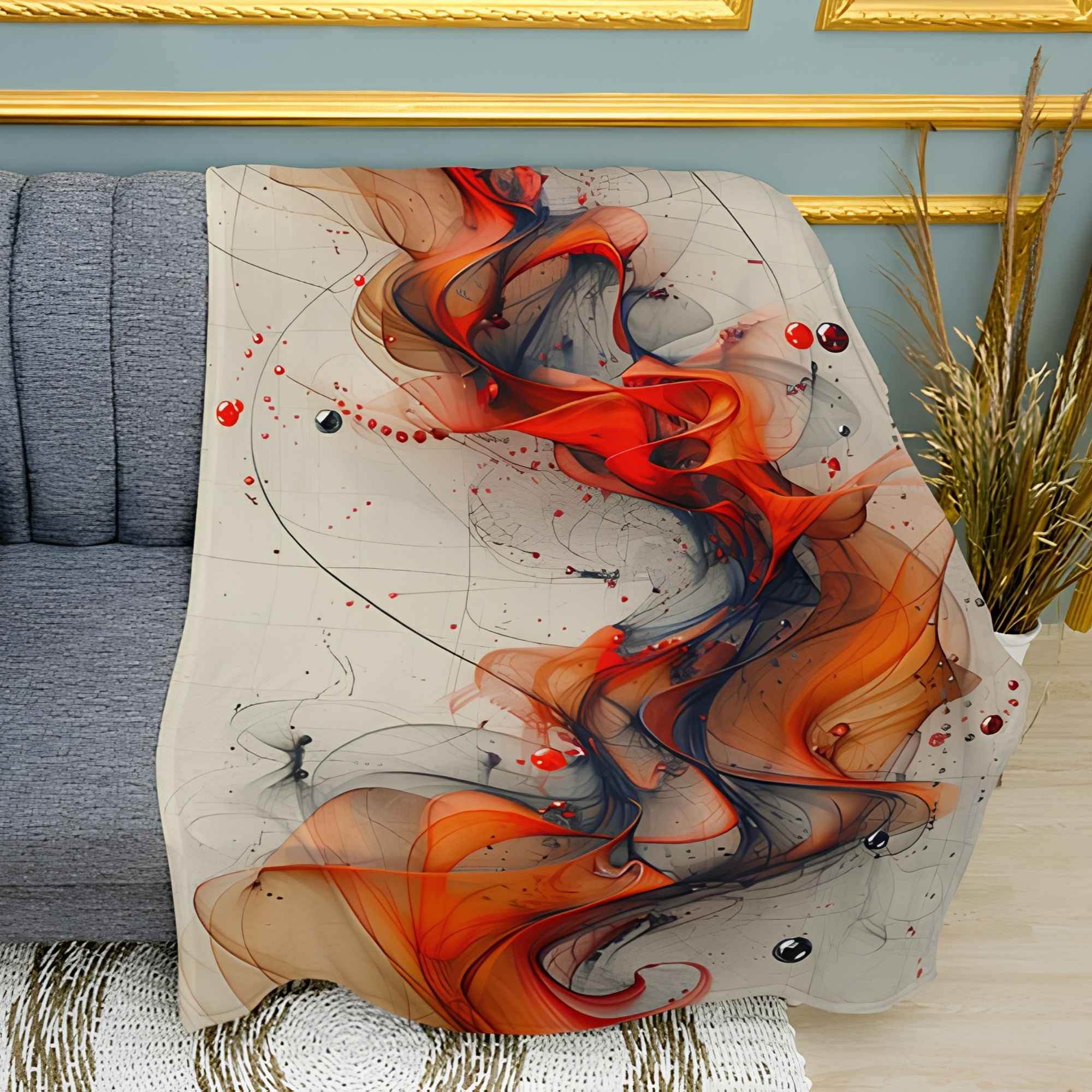 Orange Paint Pattern Print Plush Fleece Throw Blanket