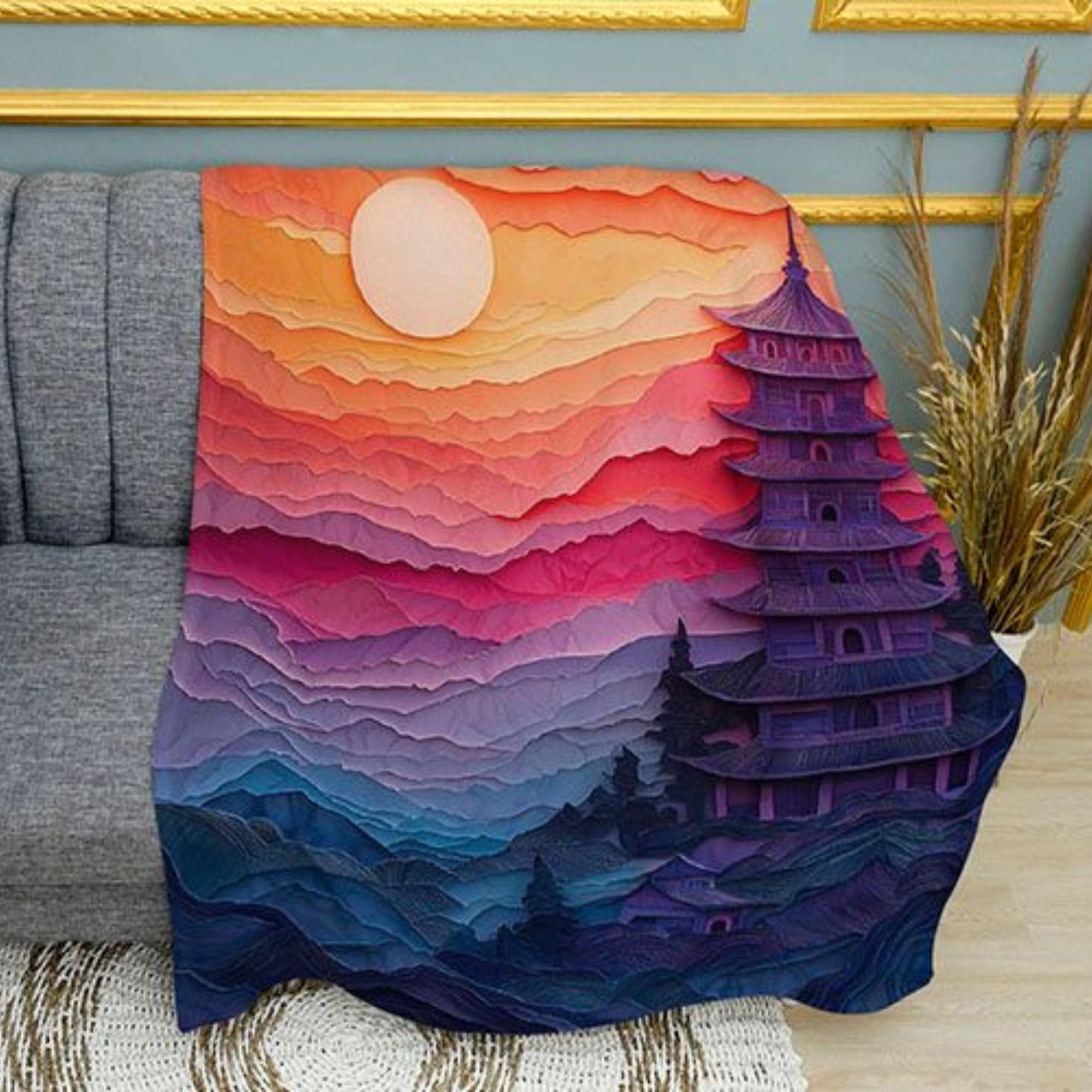 Pagoda Symbol of Japan Print Plush Fleece Throw Blanket