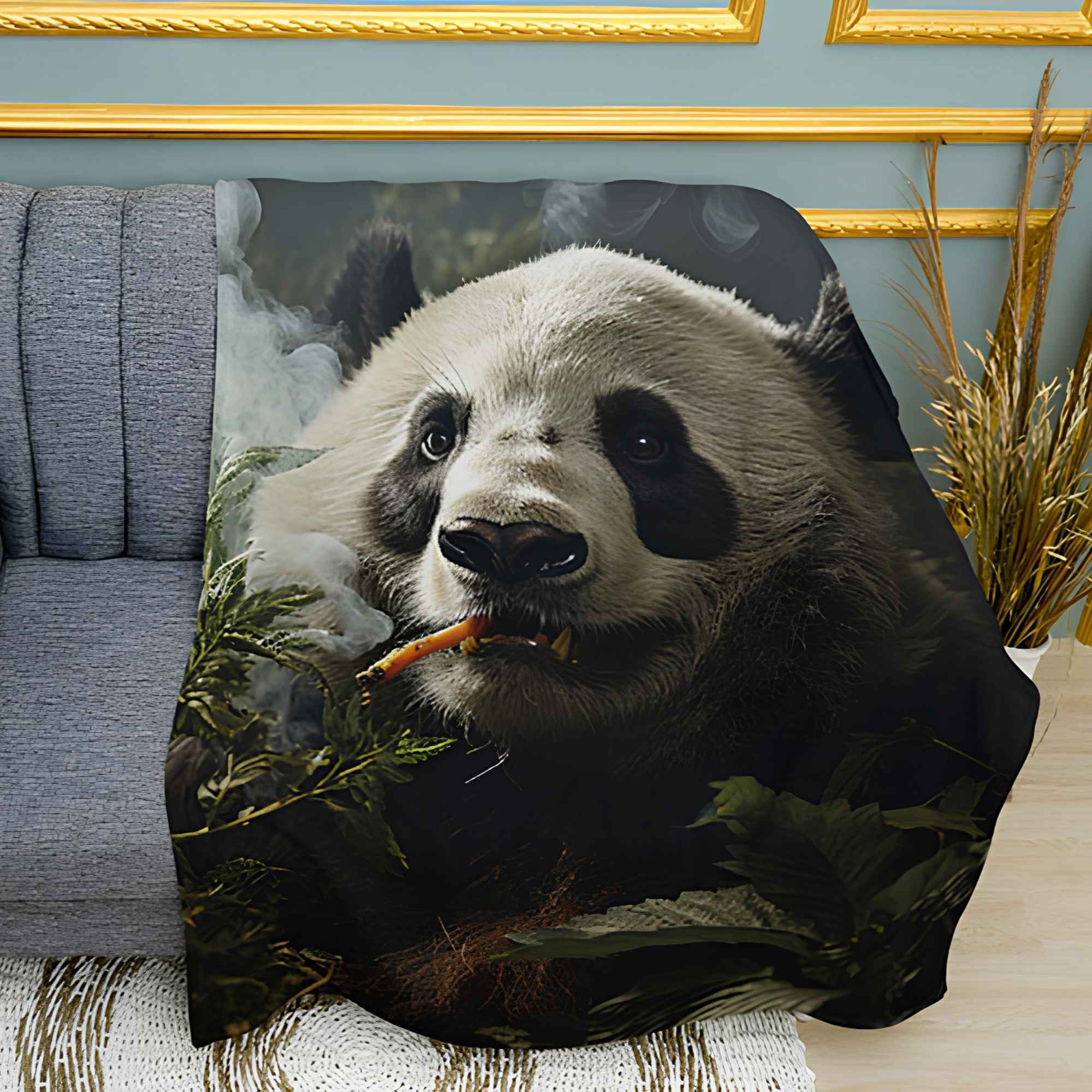 Panda and Bamboo Print Plush Fleece Throw Blanket