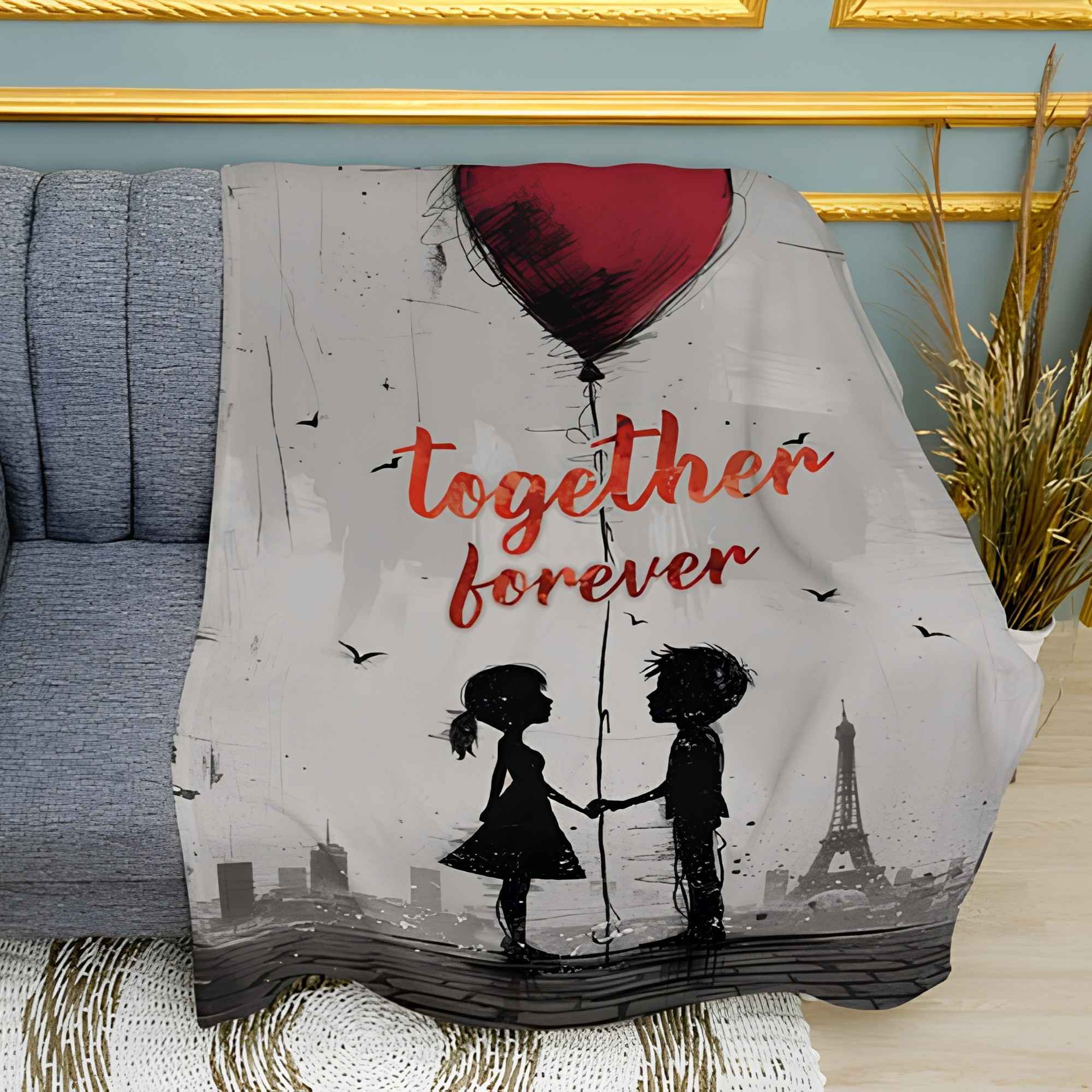 Paris Romantic Print Plush Fleece Throw Blanket