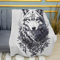 Patterned Forest Wolf Art Print Plush Fleece Throw Blanket
