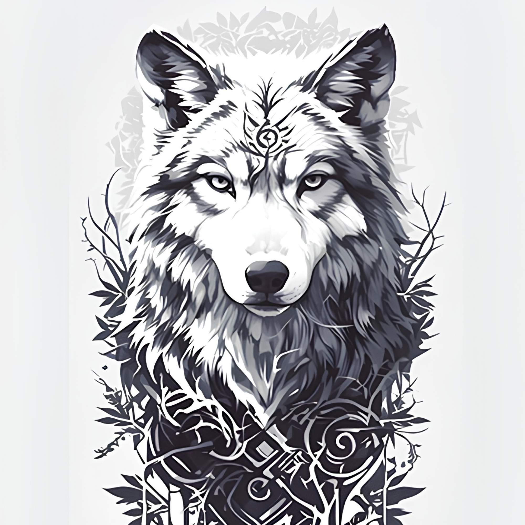 Patterned Forest Wolf Art Print Plush Fleece Throw Blanket