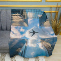 Plane Over the City Aviation Print Plush Fleece Throw Blanket