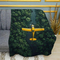 Plane in Jungle Vintage Print Plush Fleece Throw Blanket