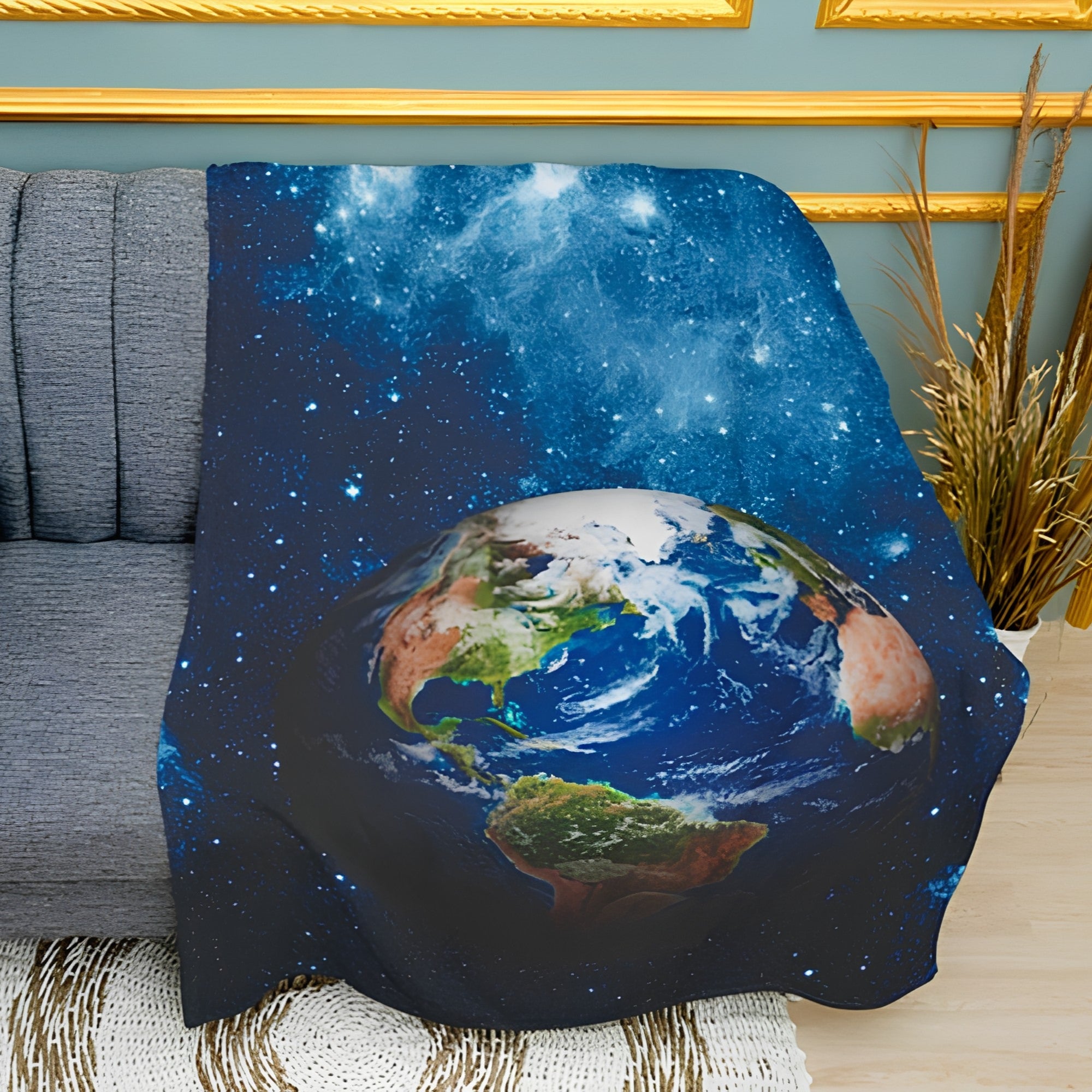 Planet Earth View Space Print Plush Fleece Throw Blanket