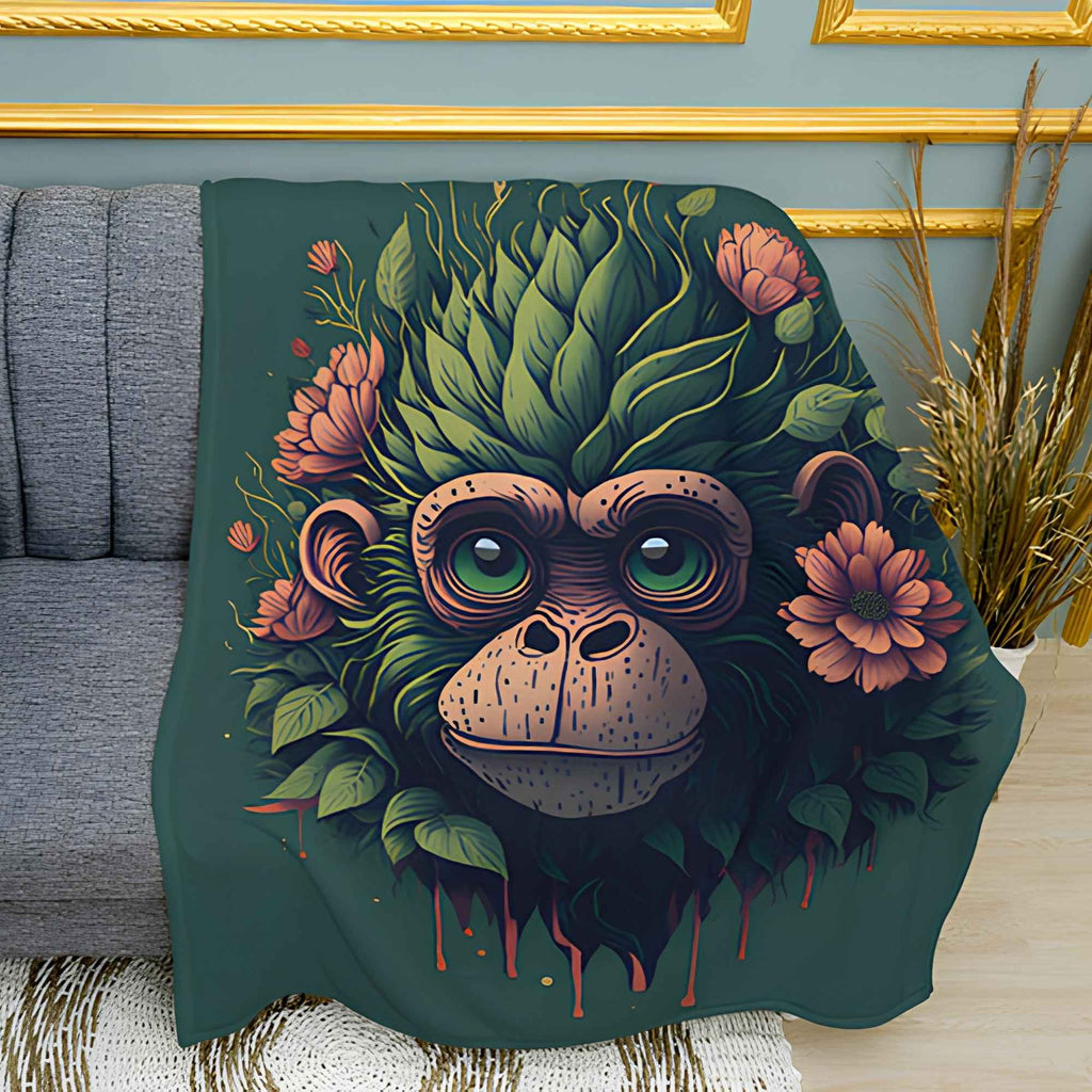 Playful Monkey Graphic Print Plush Fleece Throw Blanket