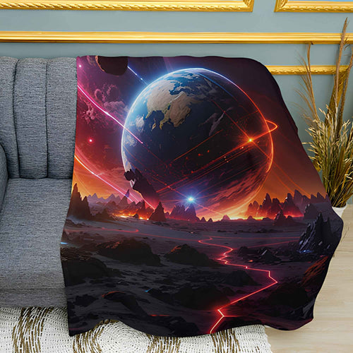 Plush fleece blanket with abstract planet print