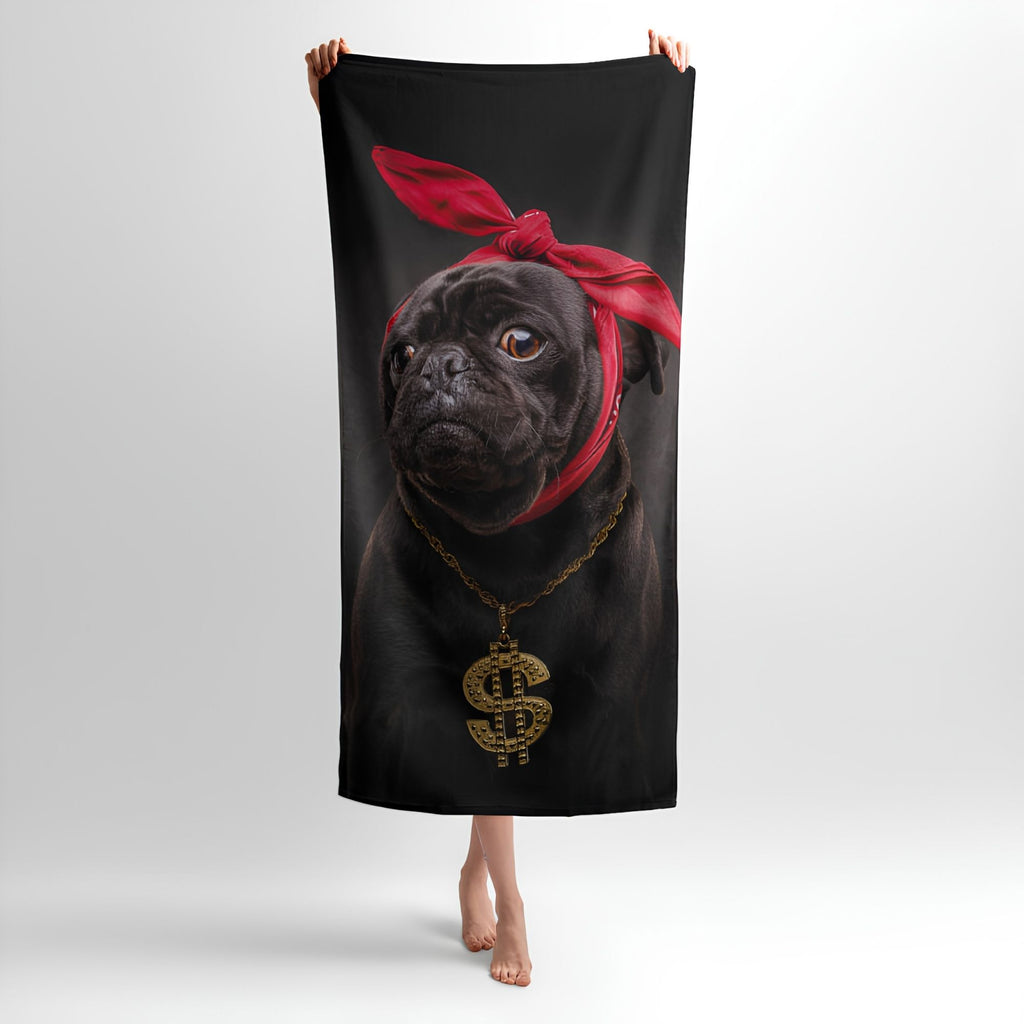 Pug Rapper Print - Soft Cotton Terry Bath & Beach Towel