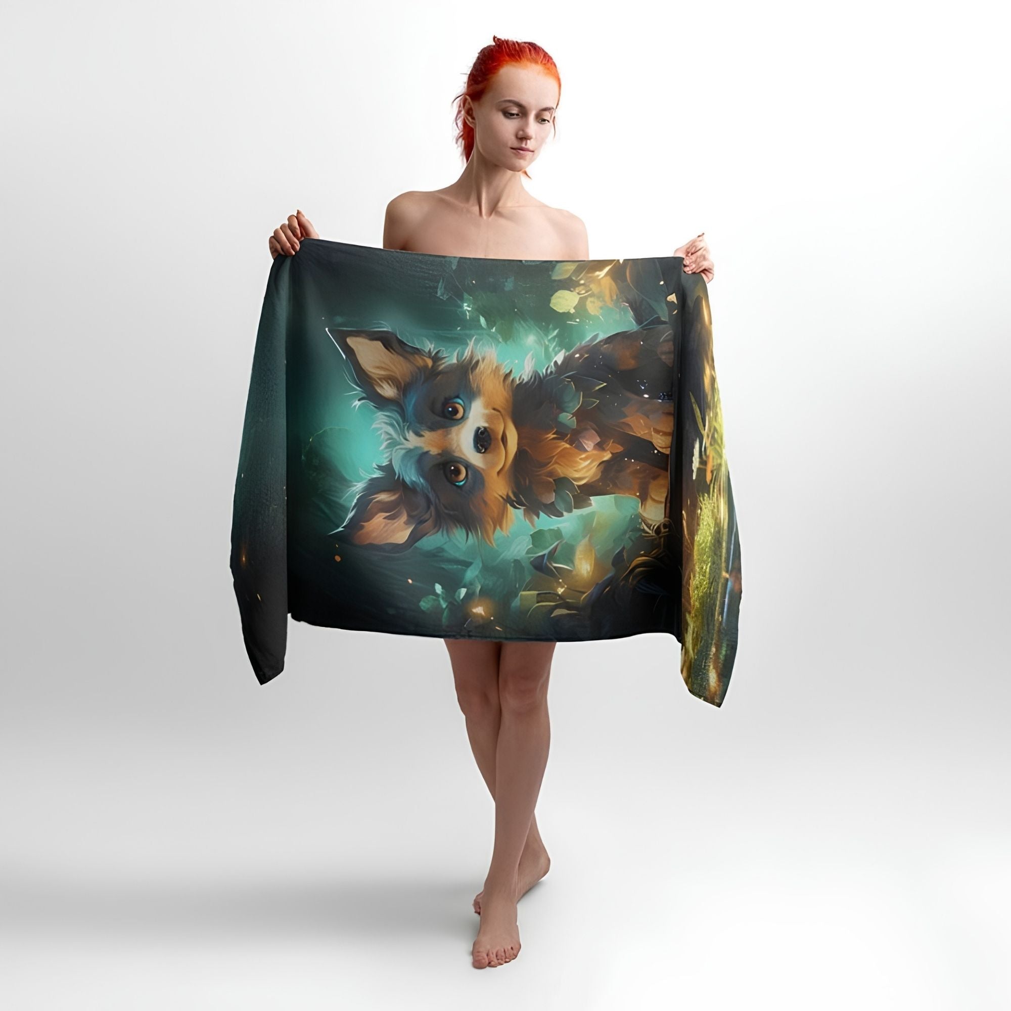 Puppy Fairytale Forest Print - Soft Cotton Terry Bath & Beach Towel