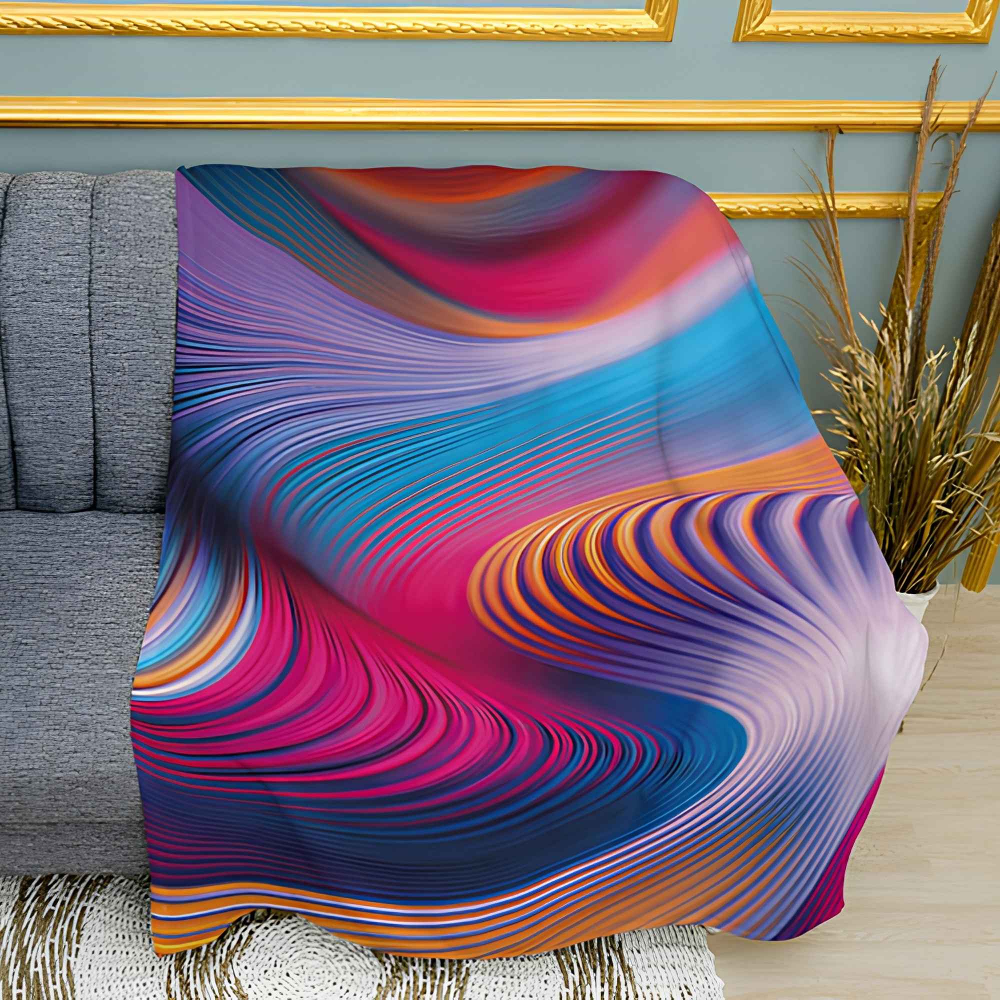 Rainbow Waves Abstract Print Plush Fleece Throw Blanket