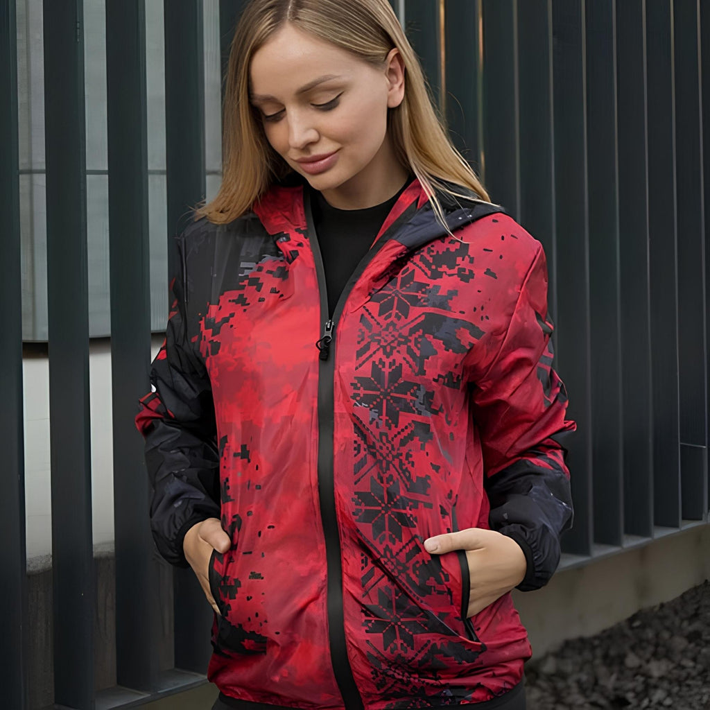 Red & Black Ukraine Unisex Sports Windbreaker Jacket