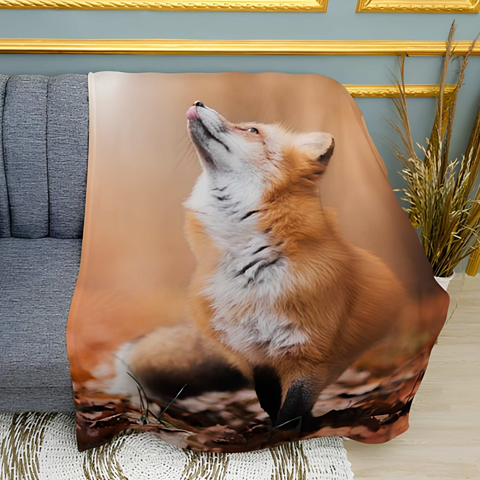 Red Fox Print Plush Fleece Throw Blanket