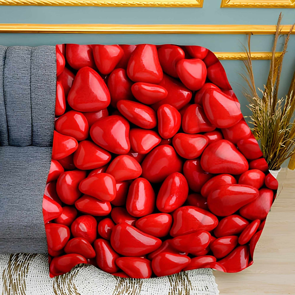 Red Hearts Love Pattern Plush Fleece Throw Blanket