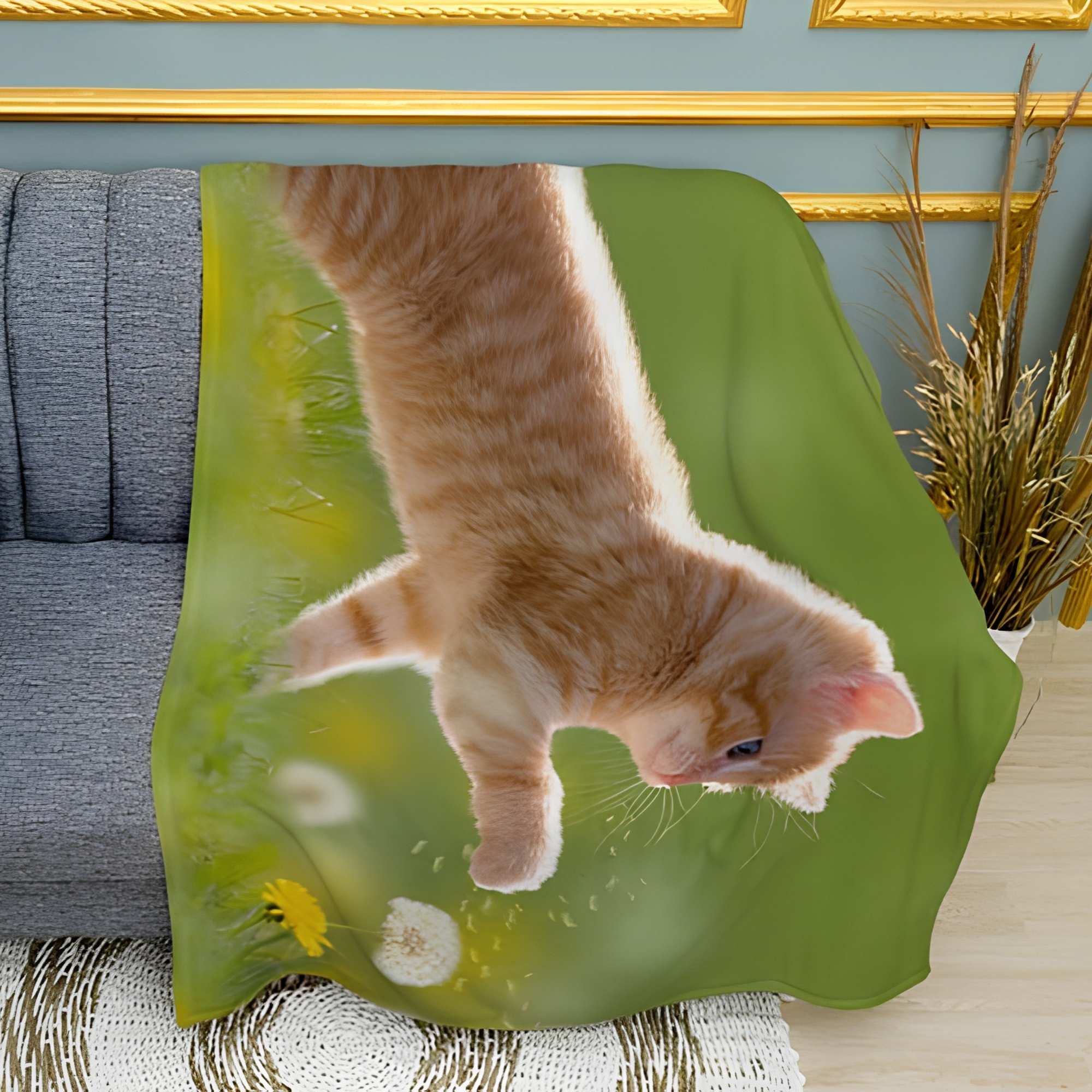 Red Kitten Print Plush Fleece Throw Blanket