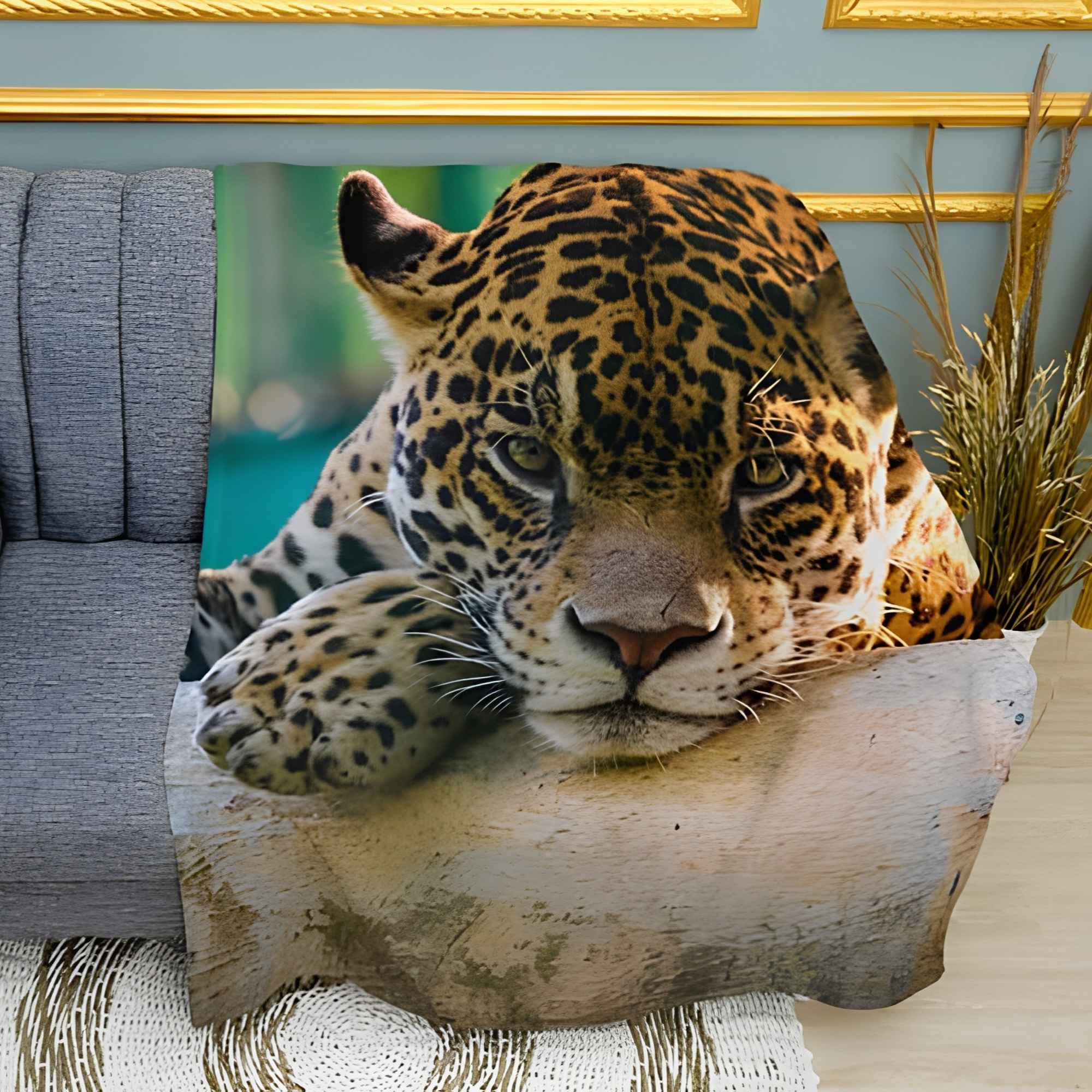 Resting Leopard Print Plush Fleece Throw Blanket