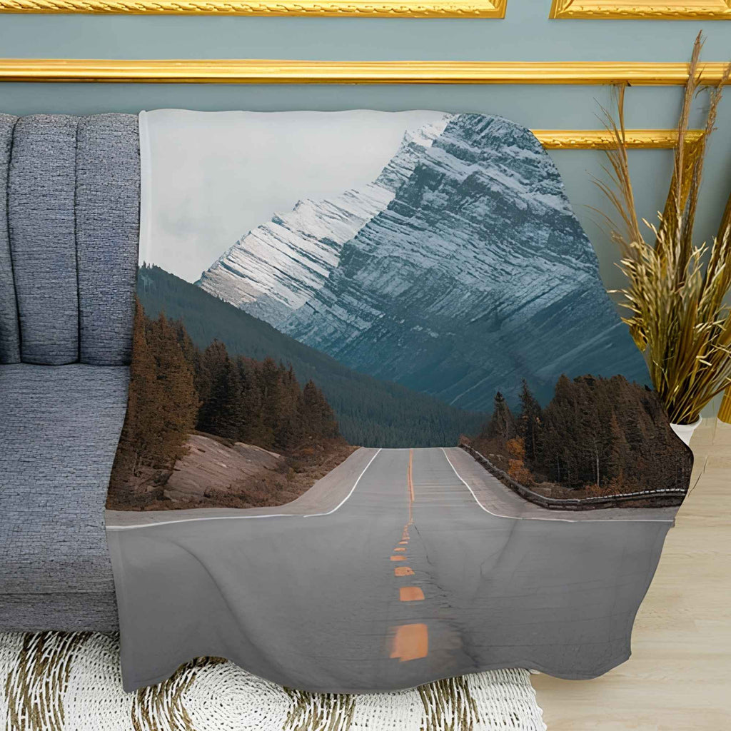Road Through the Mountains Print Plush Fleece Throw Blanket