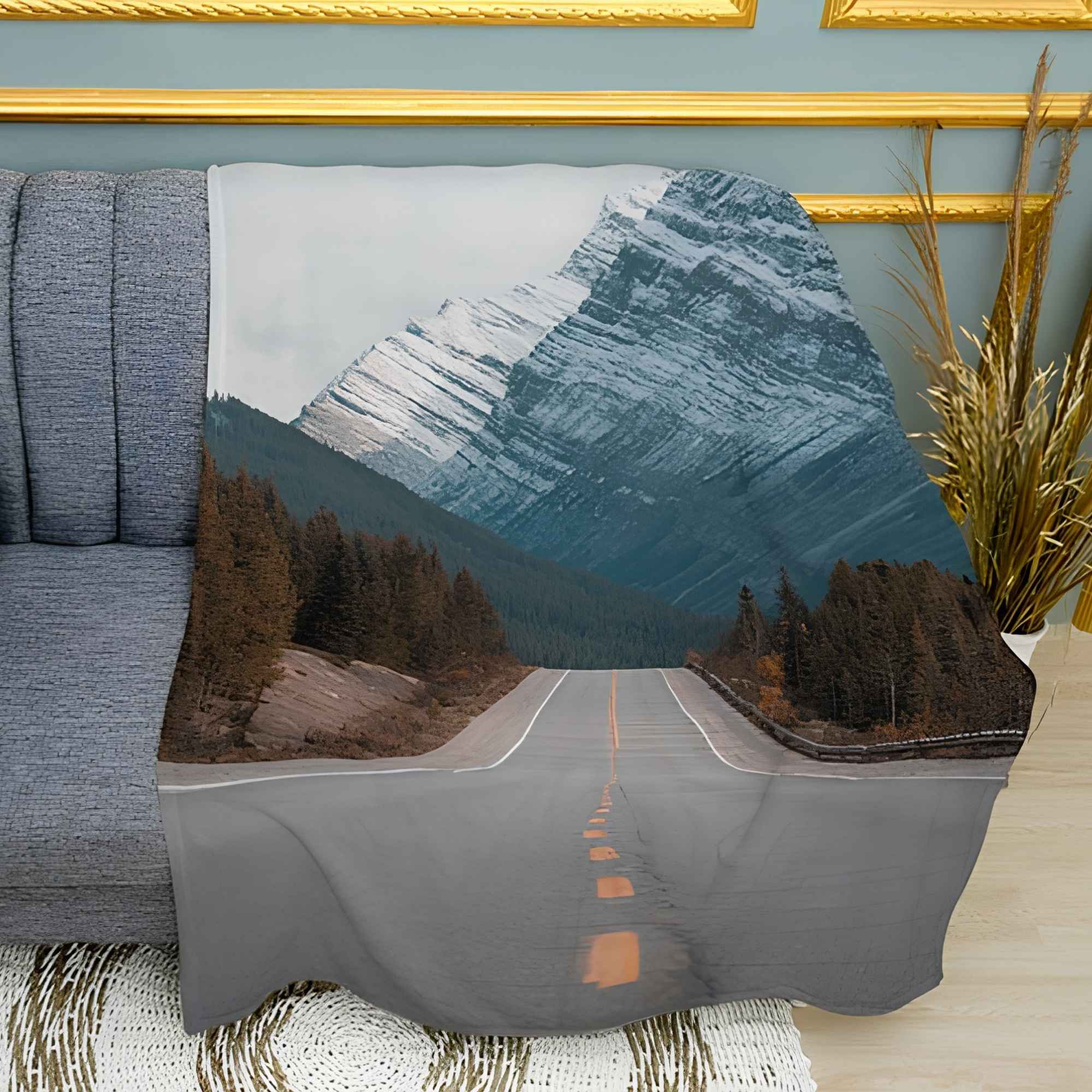 Road Through the Mountains Print Plush Fleece Throw Blanket