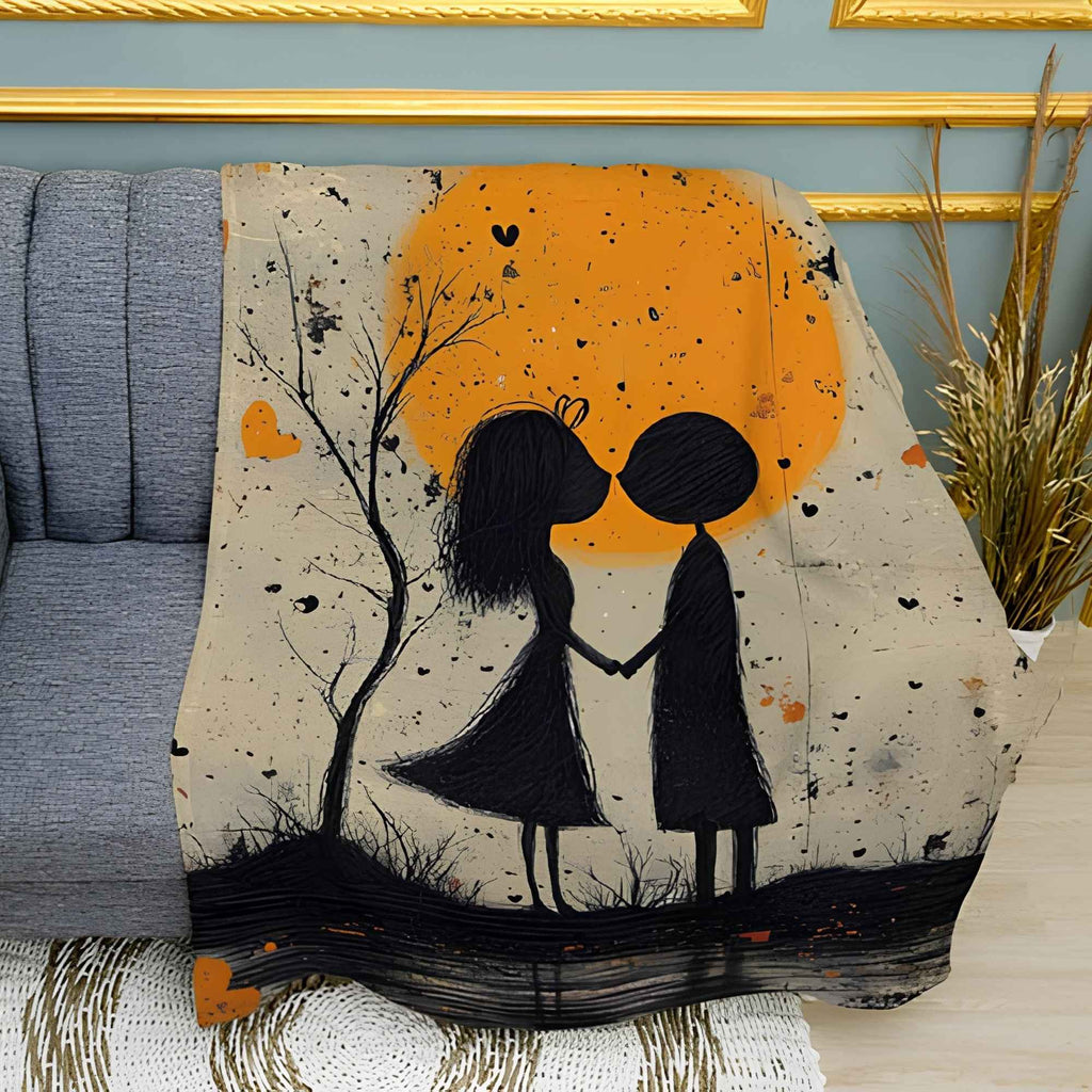 Romantic Couple Print Plush Fleece Throw Blanket