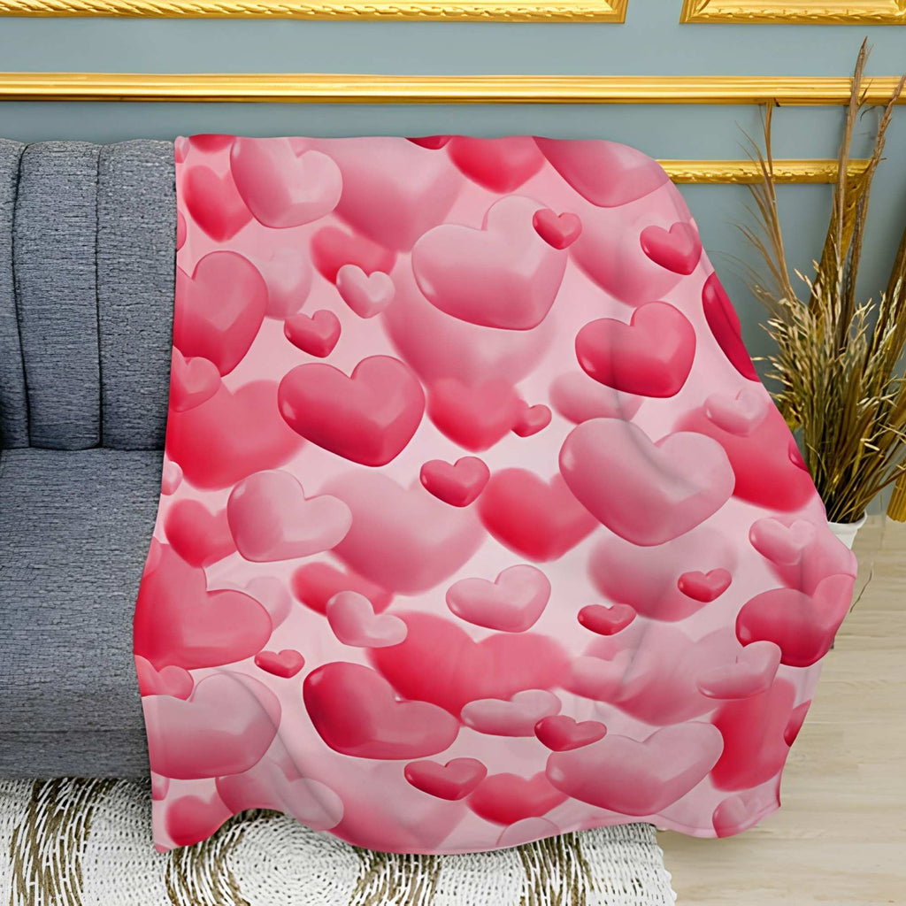 Romantic Hearts Pattern Print Plush Fleece Throw Blanket