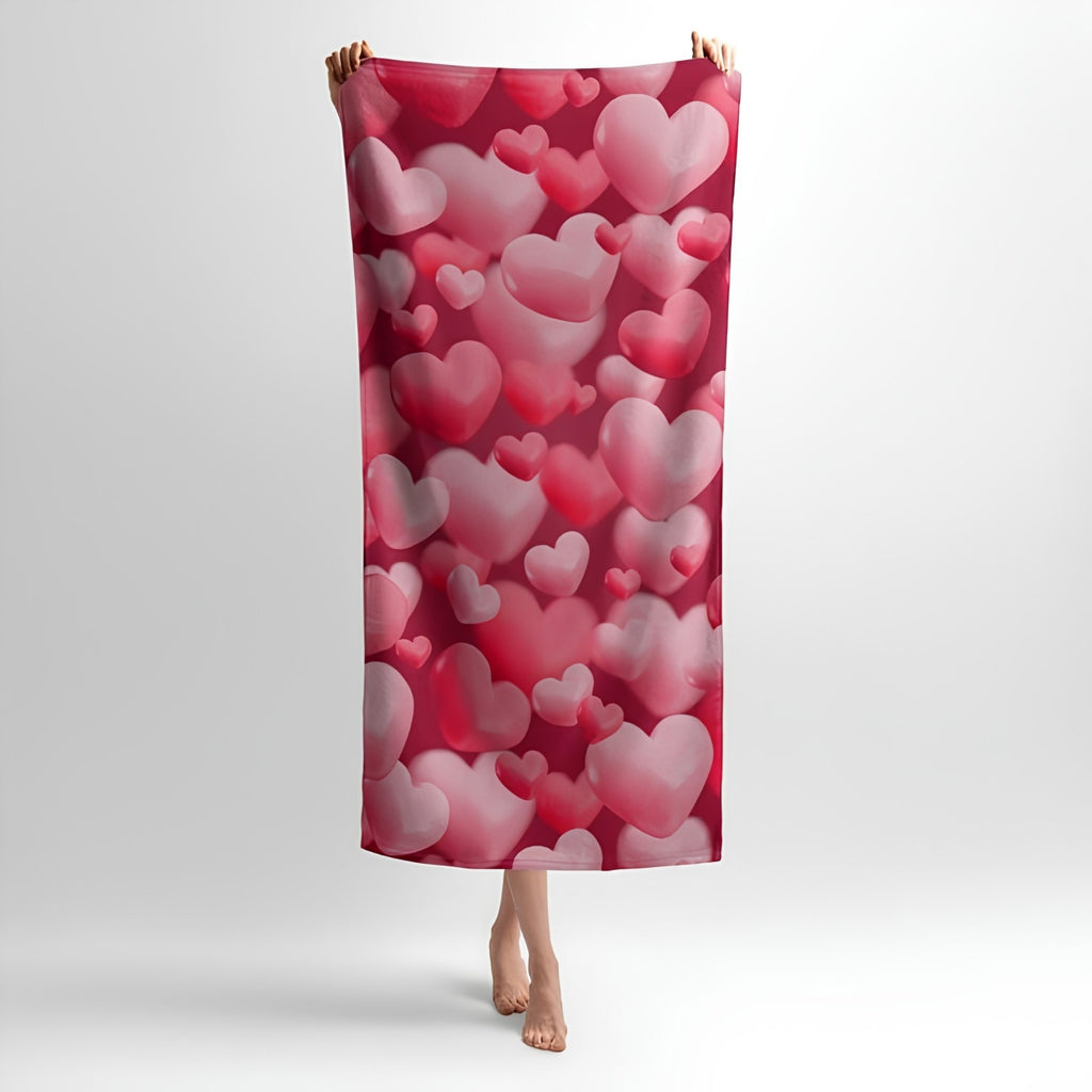 Romantic Hearts Print - Soft Cotton Terry Bath & Beach Towel