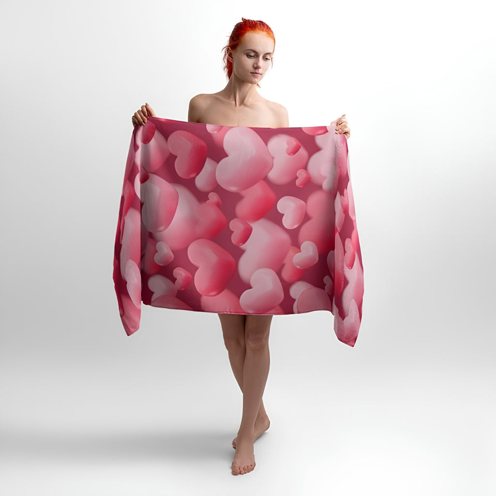 Romantic Hearts Print - Soft Cotton Terry Bath & Beach Towel