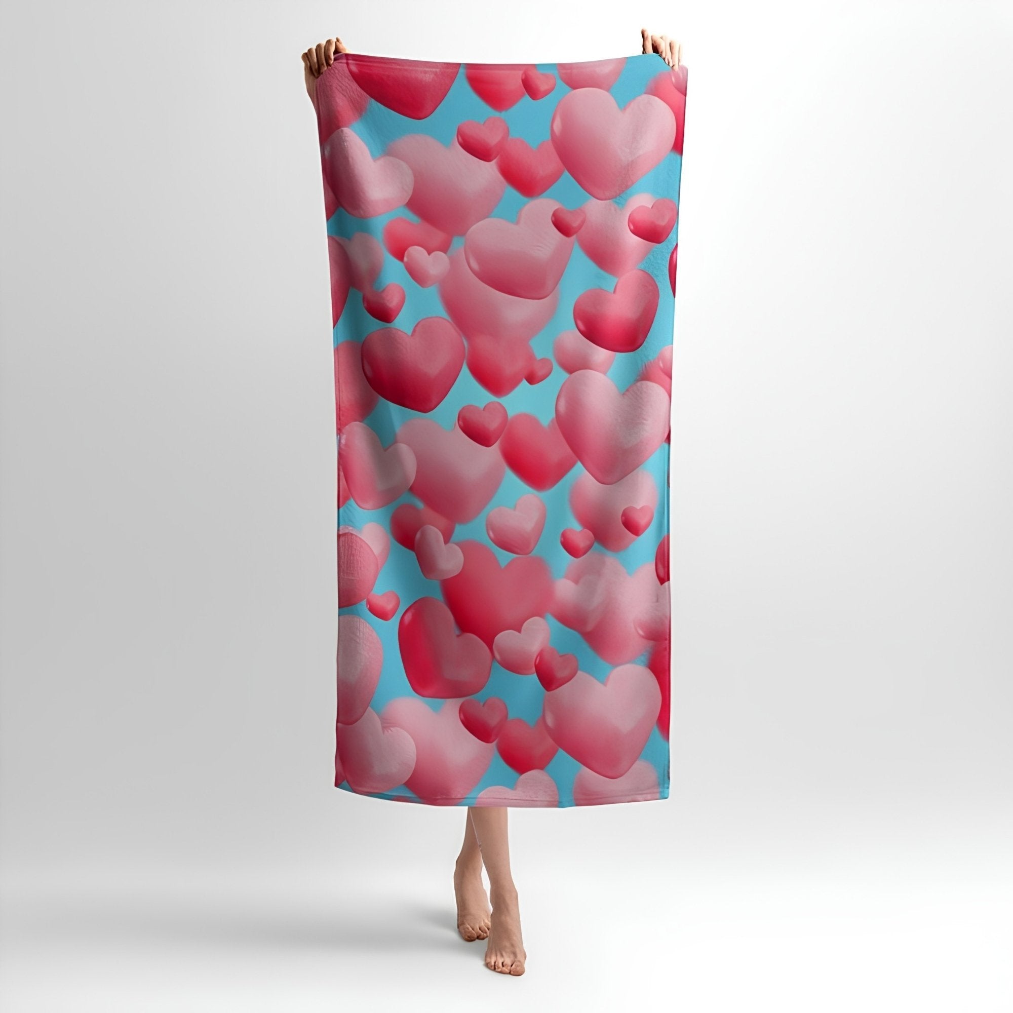 Romantic Hearts Print - Soft Cotton Terry Bath & Beach Towel