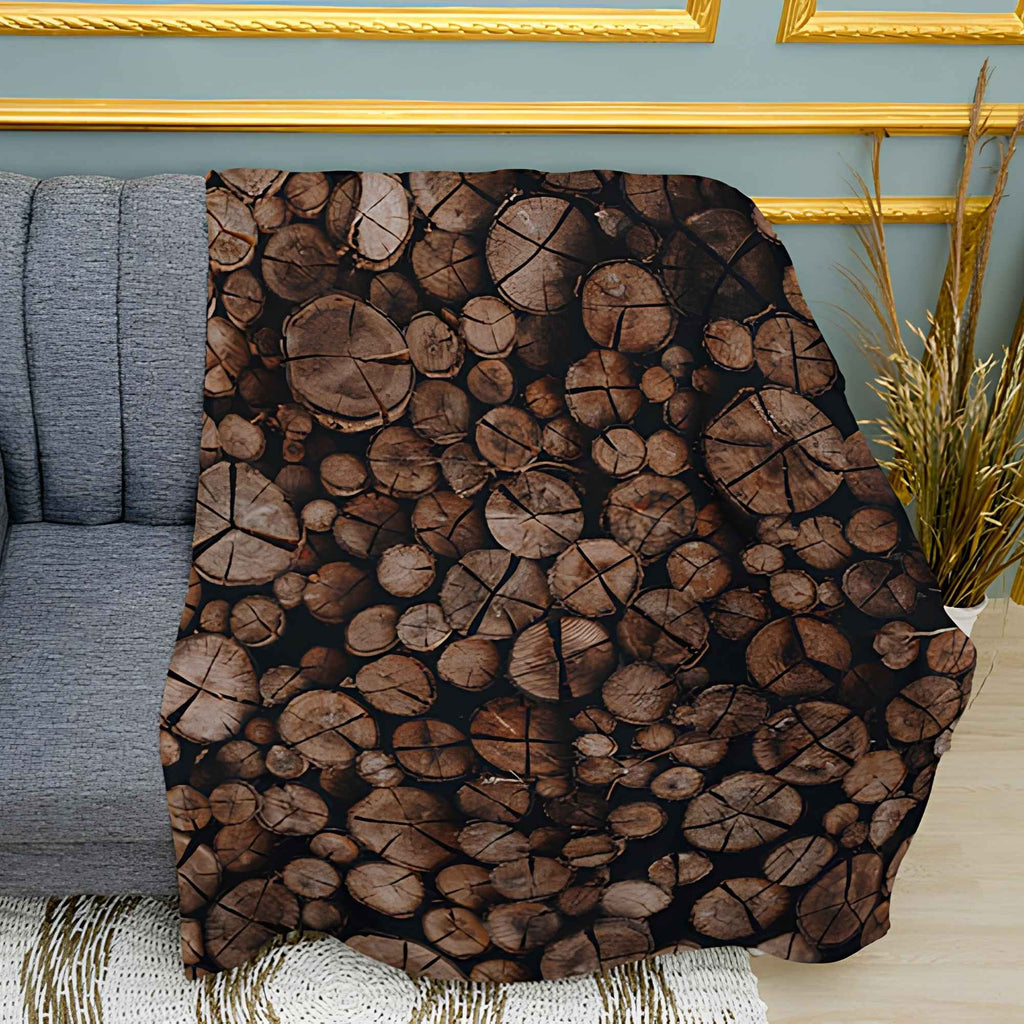 Rustic Firewood Log Stack Print Plush Fleece Throw Blanket