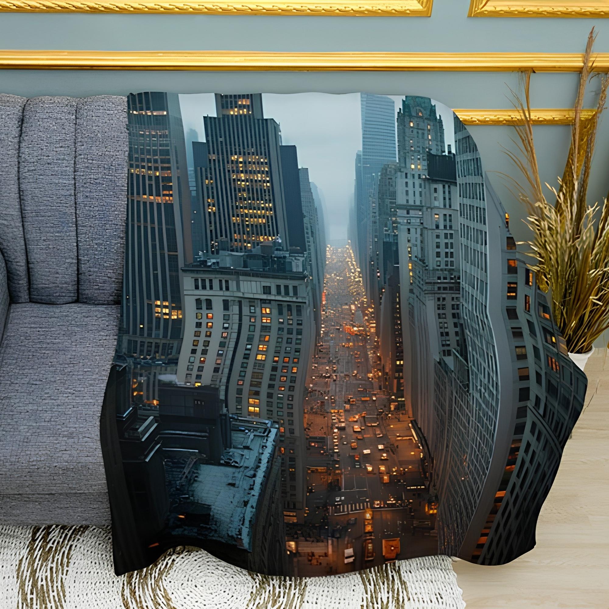 Skyscrapers of the Metropolis Print Plush Fleece Throw Blanket