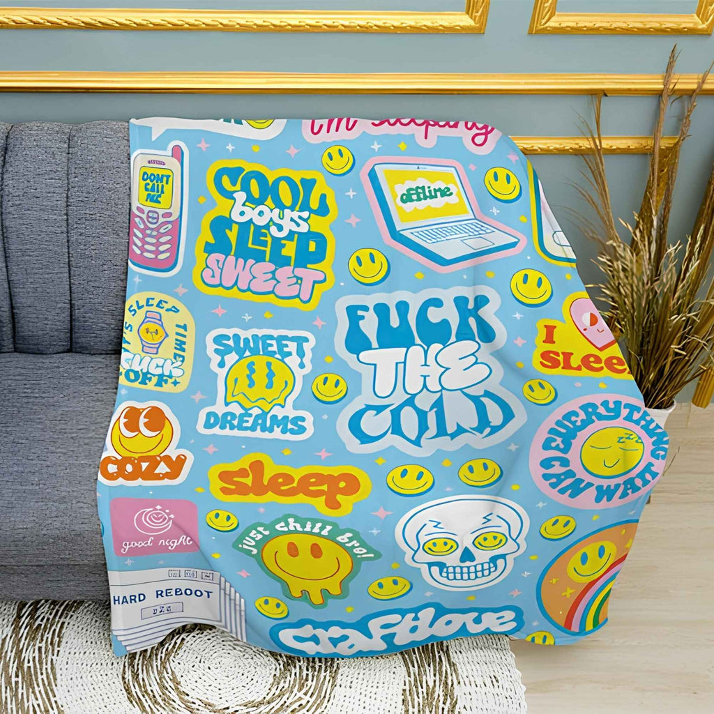 Sleepy Aesthetic Print Plush Fleece Throw Blanket