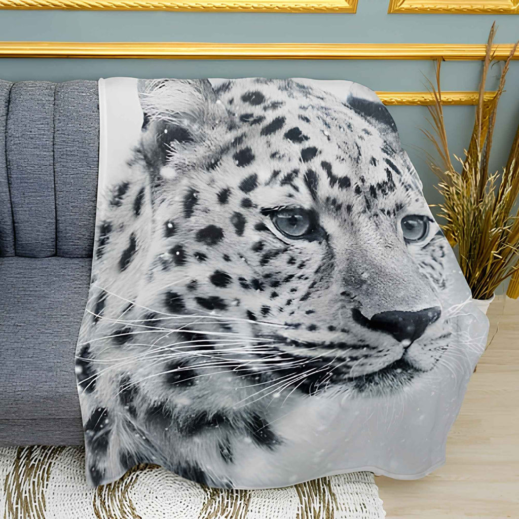Snow Leopard Animal Print Plush Fleece Throw Blanket