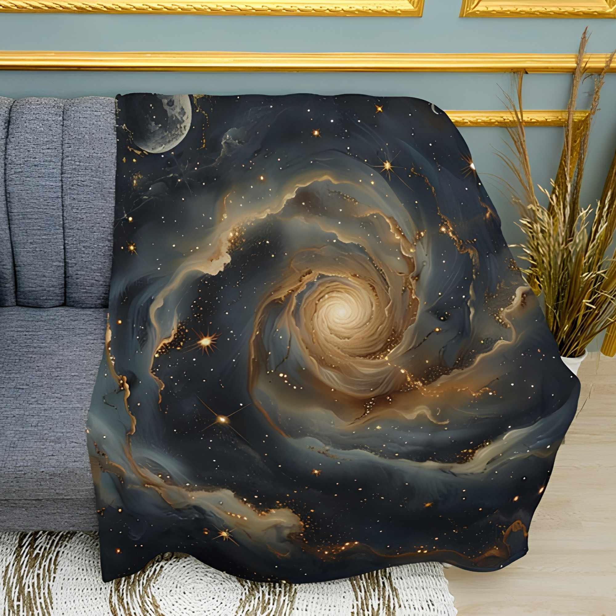 Solar System Big Space & Sun Print Plush Fleece Throw Blanket