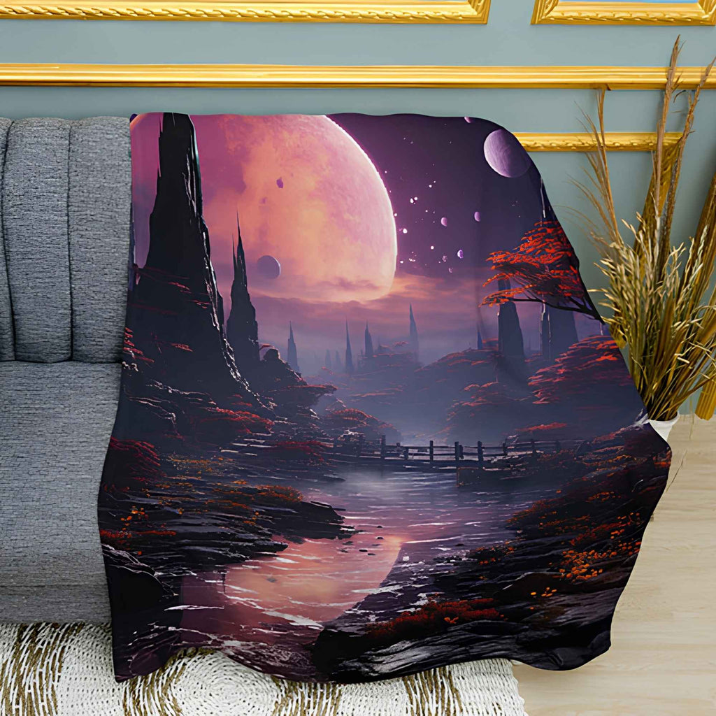 Space Landscape Print Plush Fleece Throw Blanket