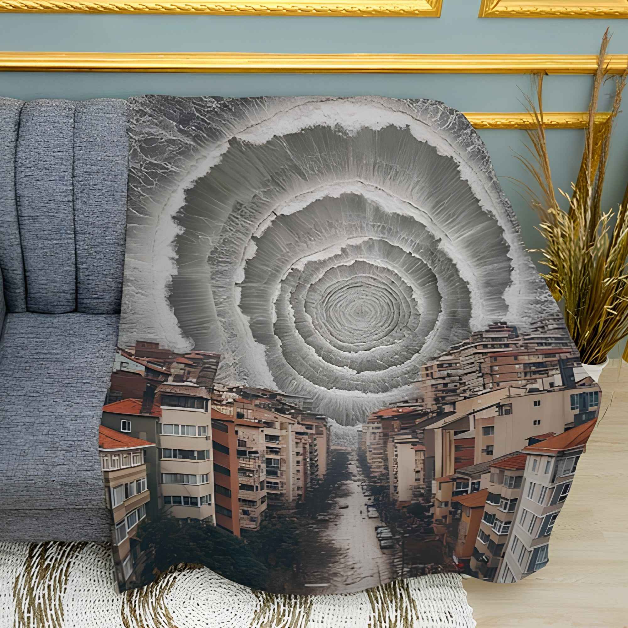 Spiral wave City Print Plush Fleece Throw Blanket