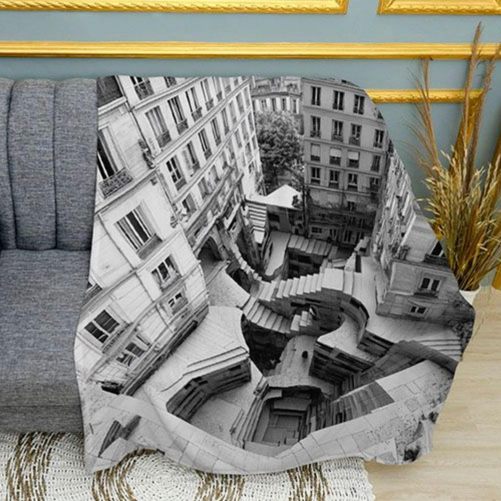 Stair Labyrinth Optical Print Plush Fleece Throw Blanket