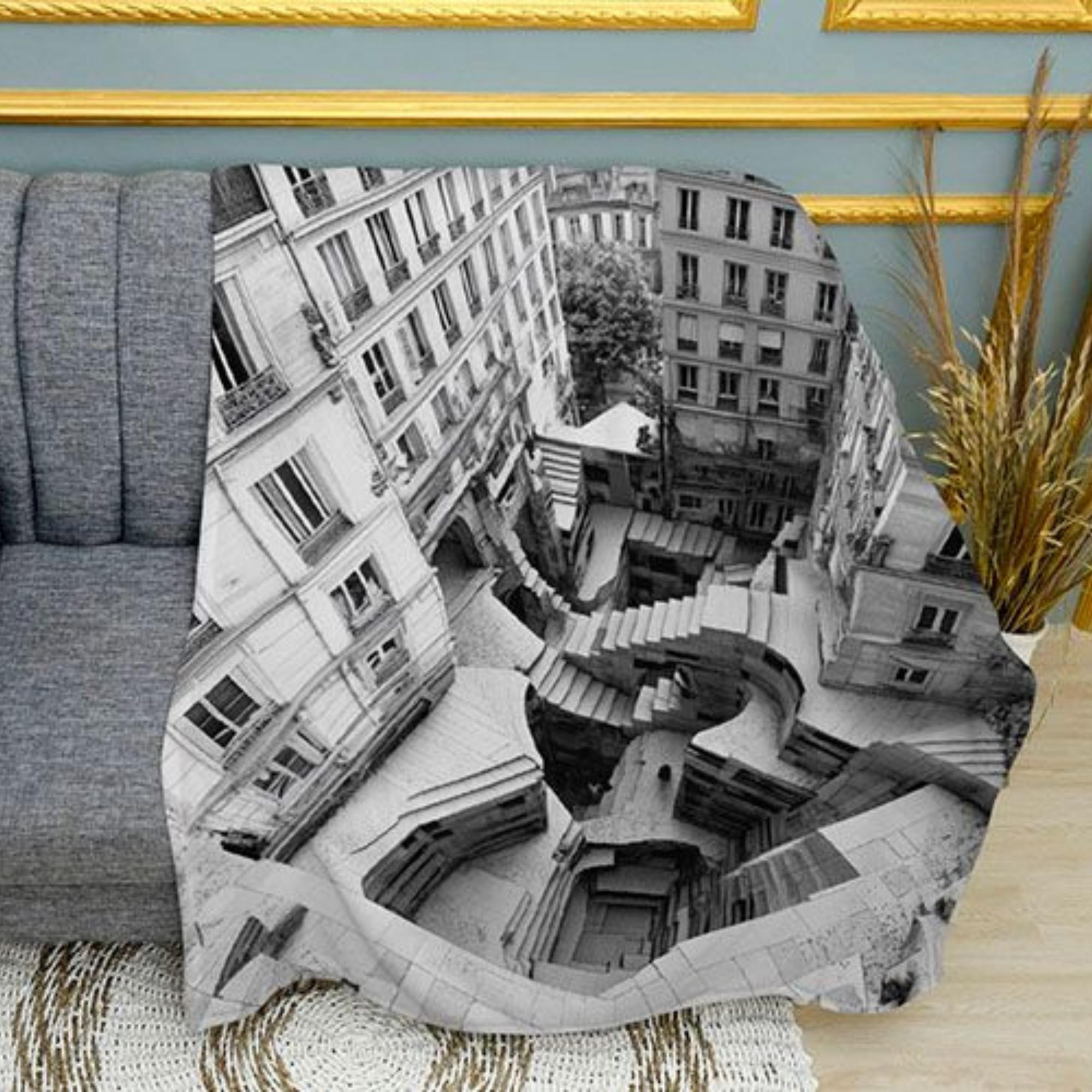 Stair Labyrinth Optical Print Plush Fleece Throw Blanket