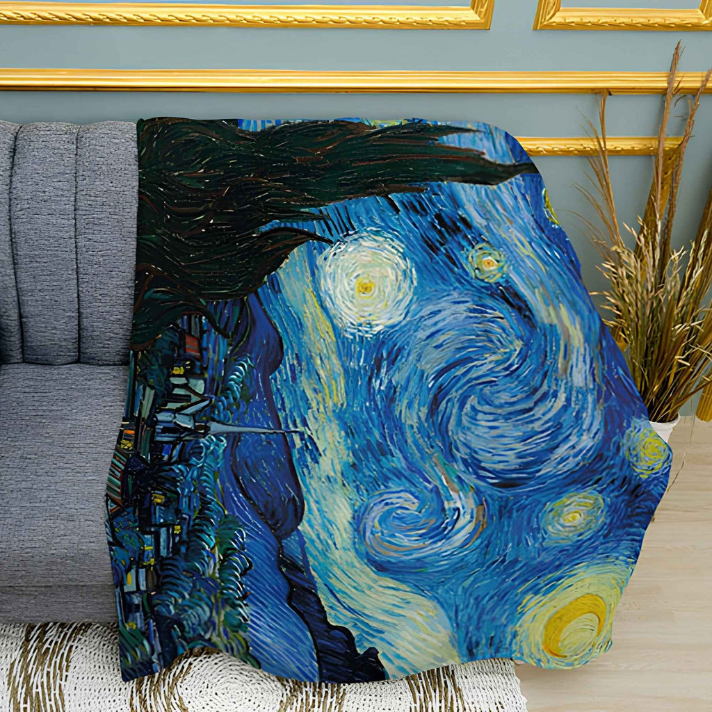 Starry Night Print Plush Fleece Throw Blanket
