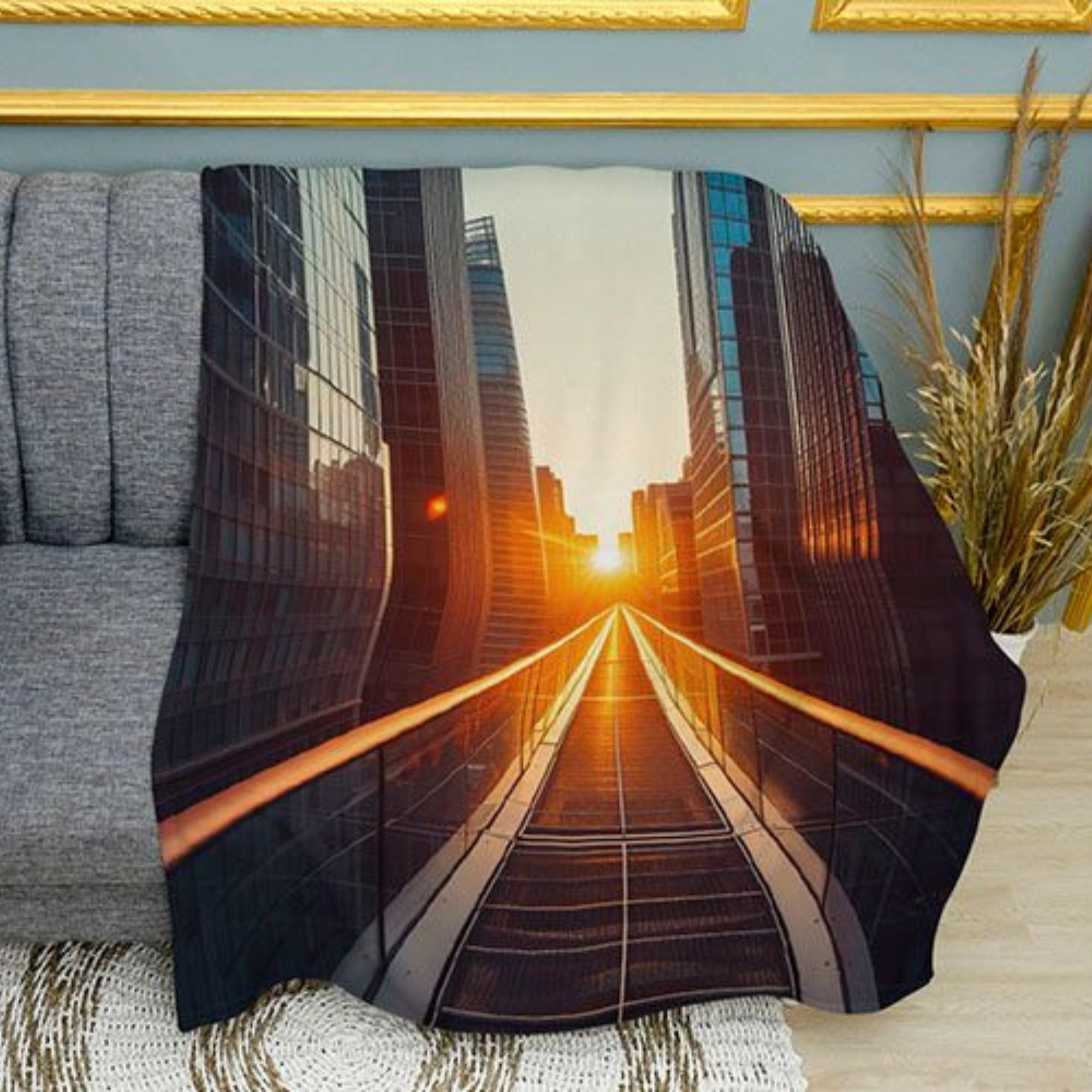 Symphony of Skyscrapers Sunset Print Plush Fleece Throw Blanket