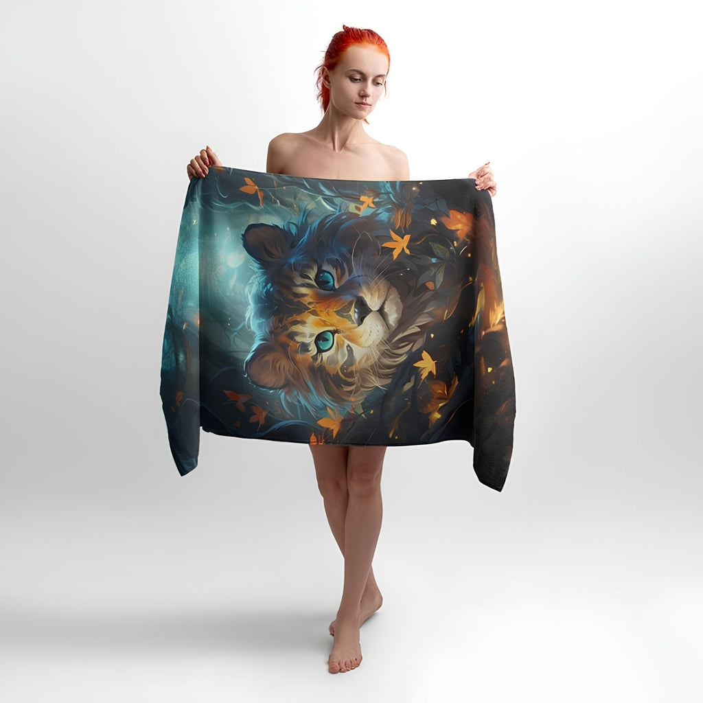 Tiger Fairytale Forest Print - Soft Cotton Terry Bath & Beach Towel